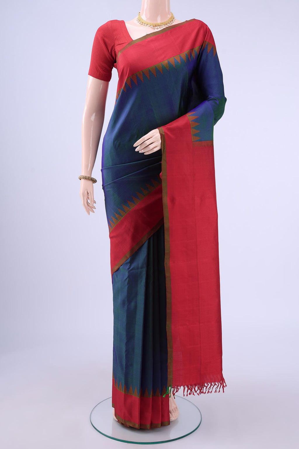 Peacock Blue Gadwal Silk Saree