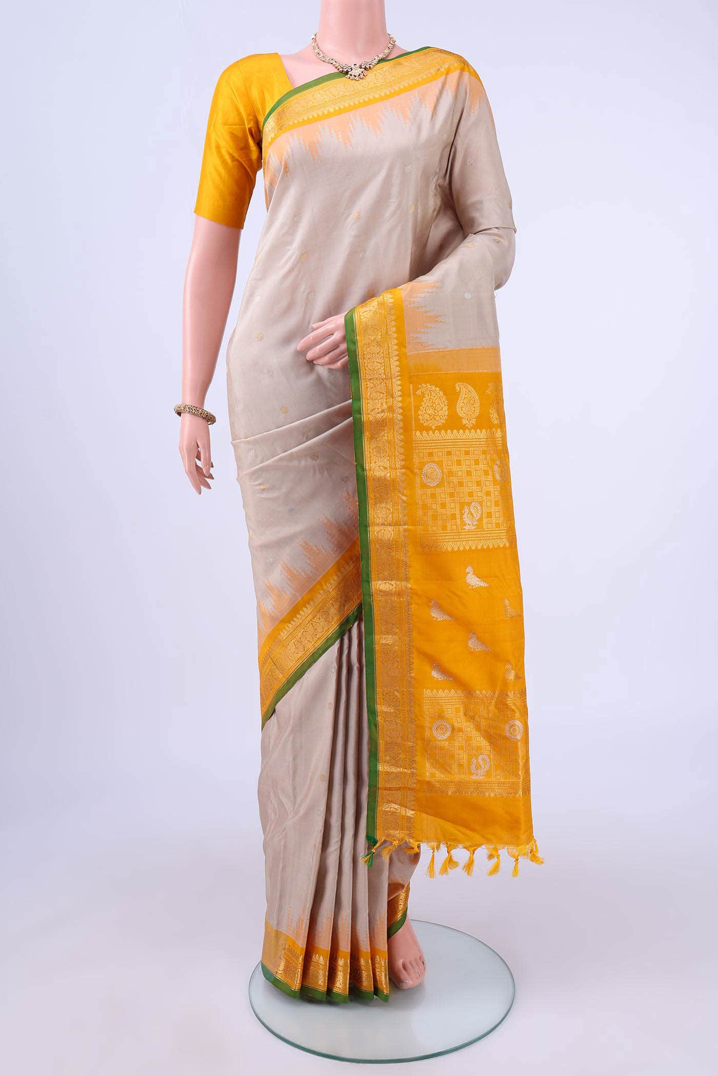 Beige Gadwal Silk Saree