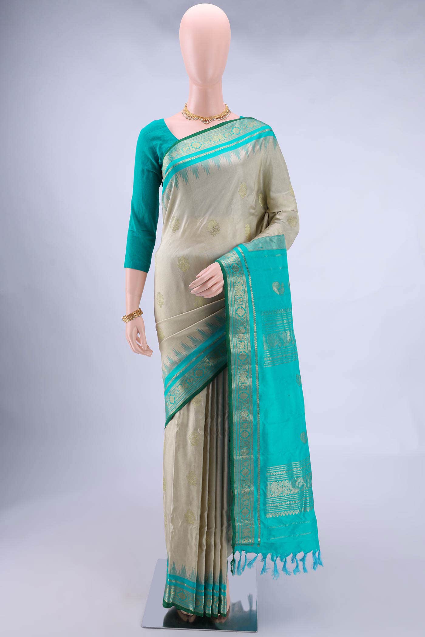 Beige Gadwal Silk Saree