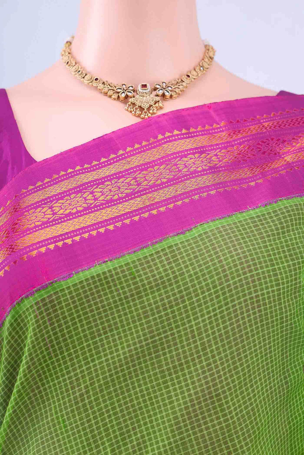 Parrot Green Gadwal cotton Saree