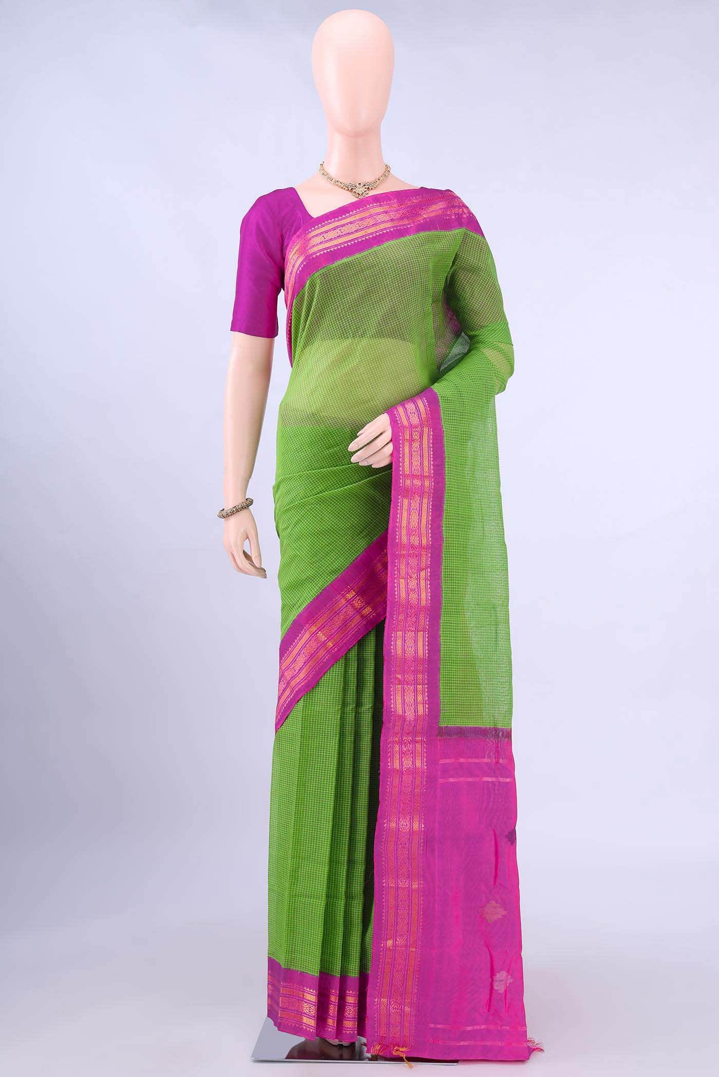 Parrot Green Gadwal cotton Saree