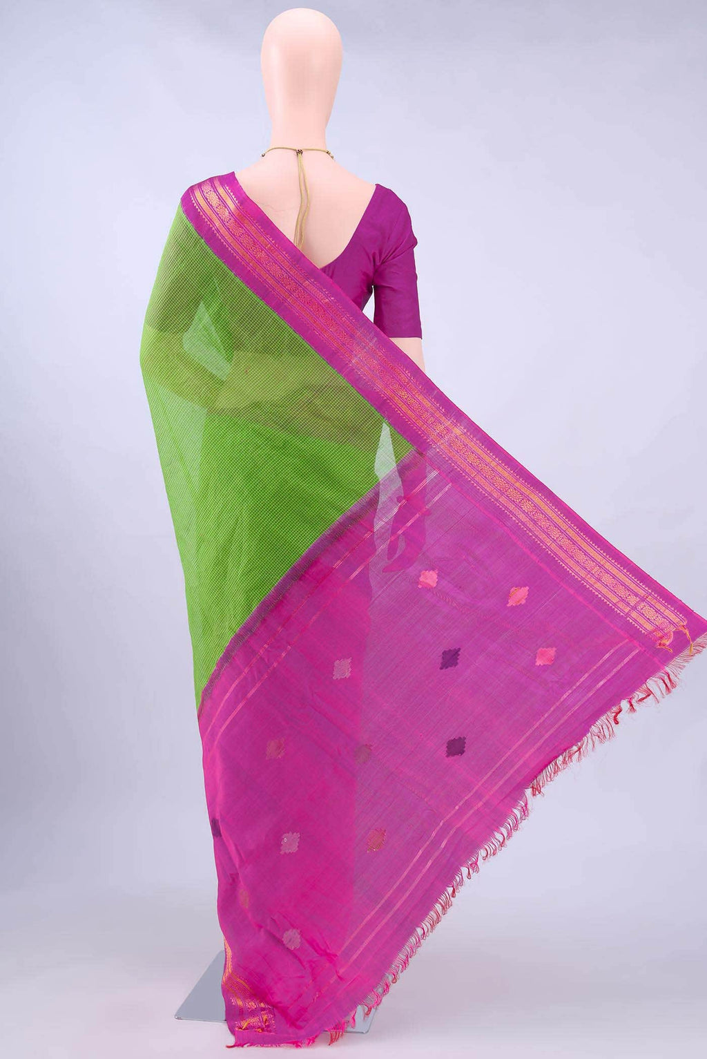 Parrot Green Gadwal cotton Saree