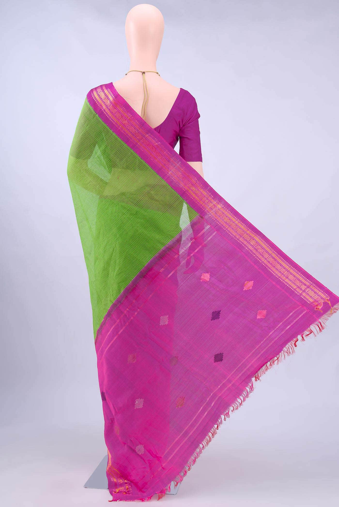 Parrot Green Gadwal cotton Saree