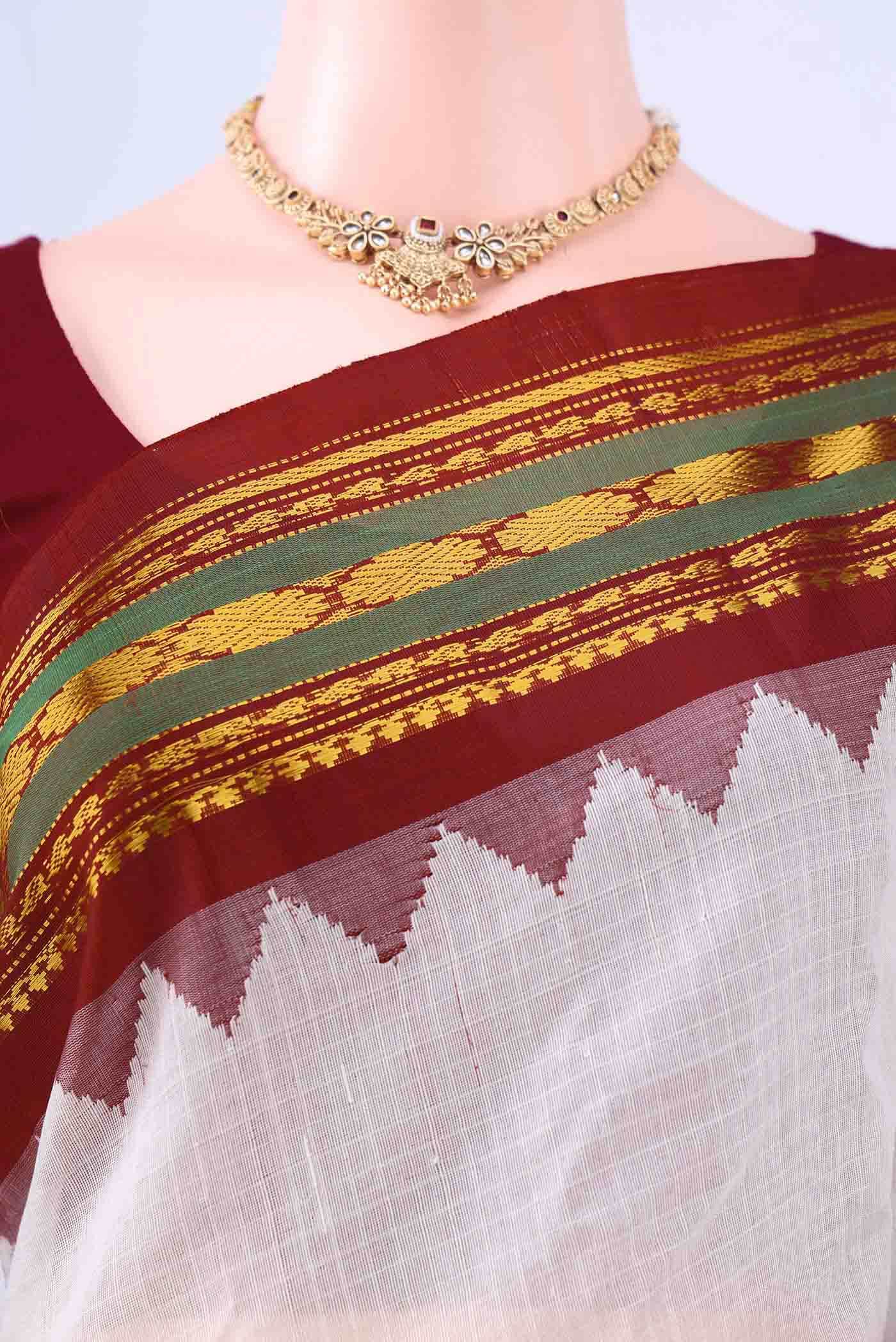 Off White Gadwal cotton Saree