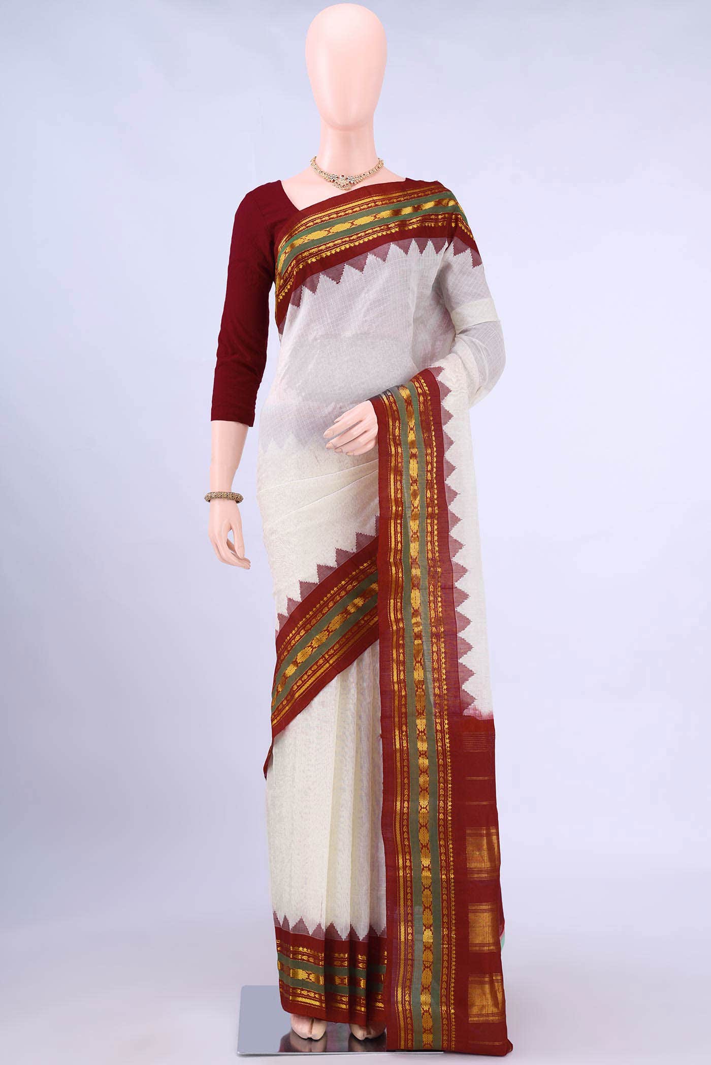 Off White Gadwal cotton Saree