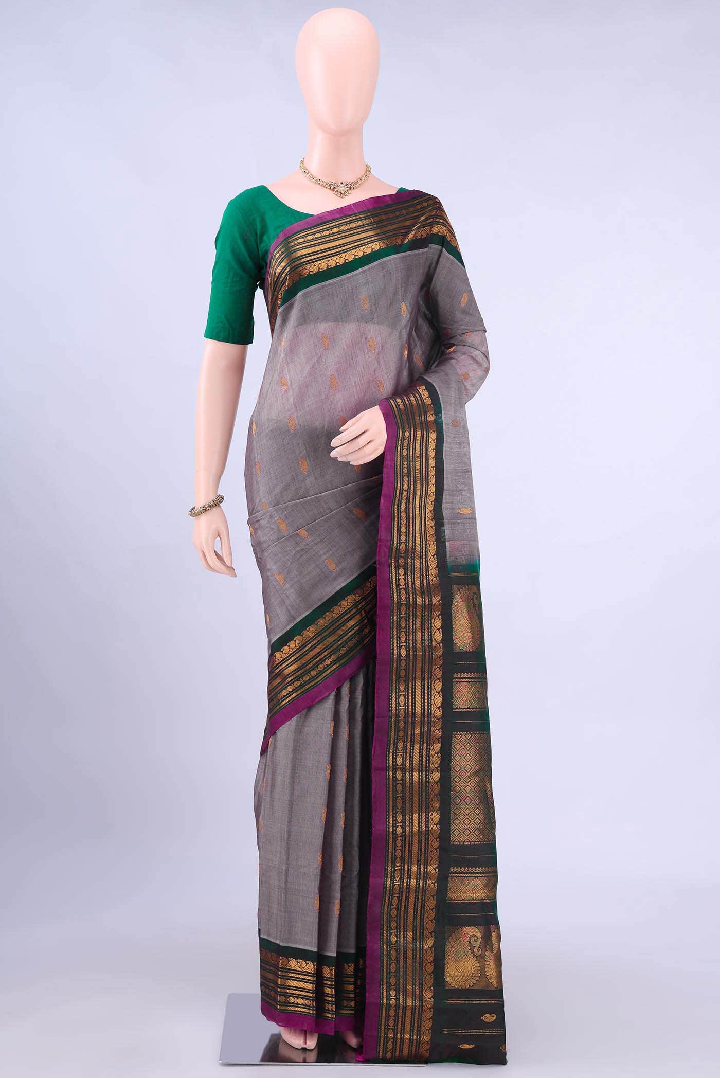 Davys Grey Gadwal cotton Saree