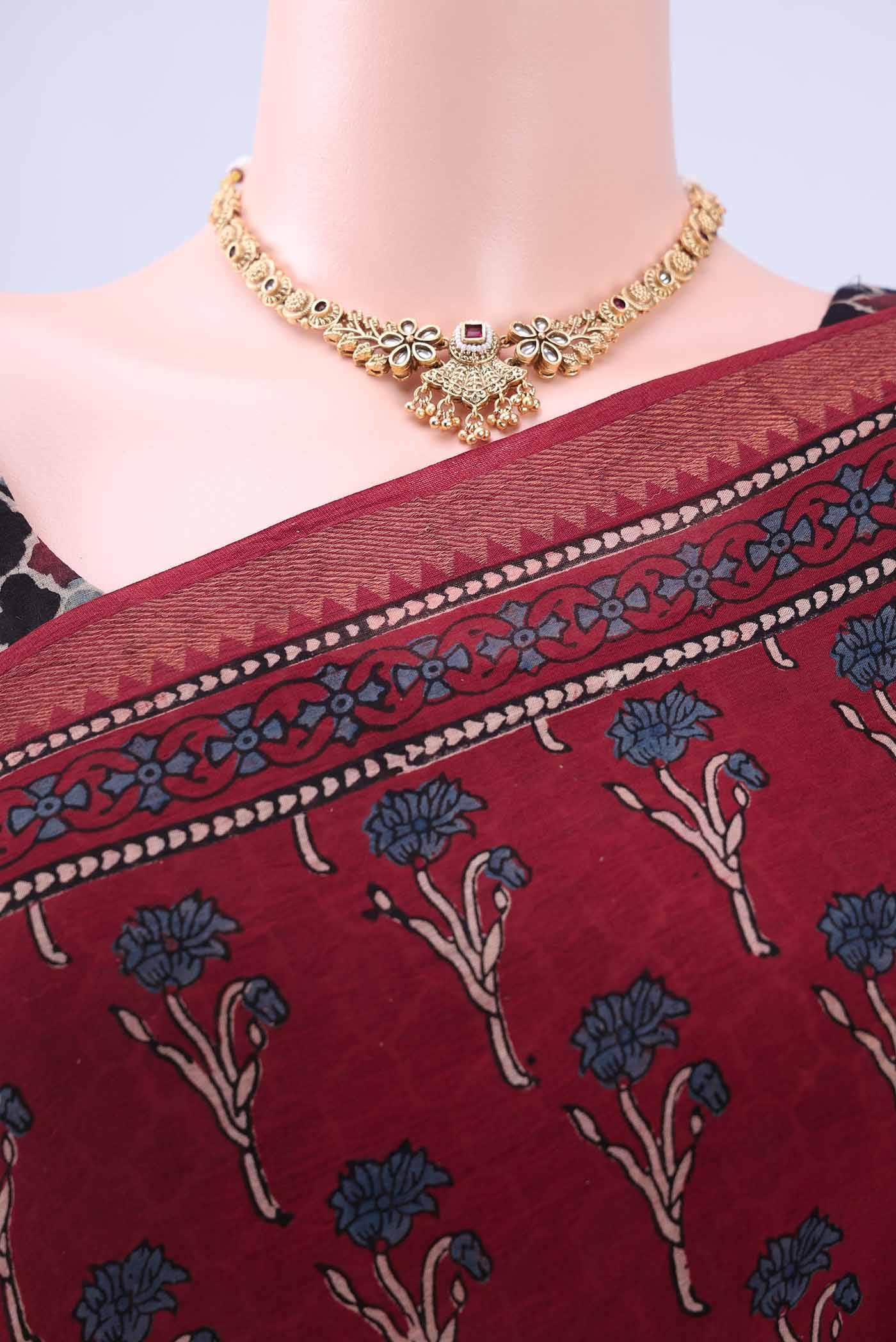 Maroon Cotton Saree