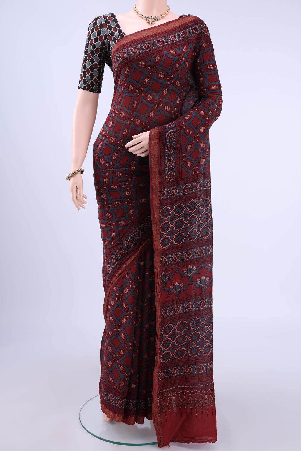 Maroon Cotton Saree