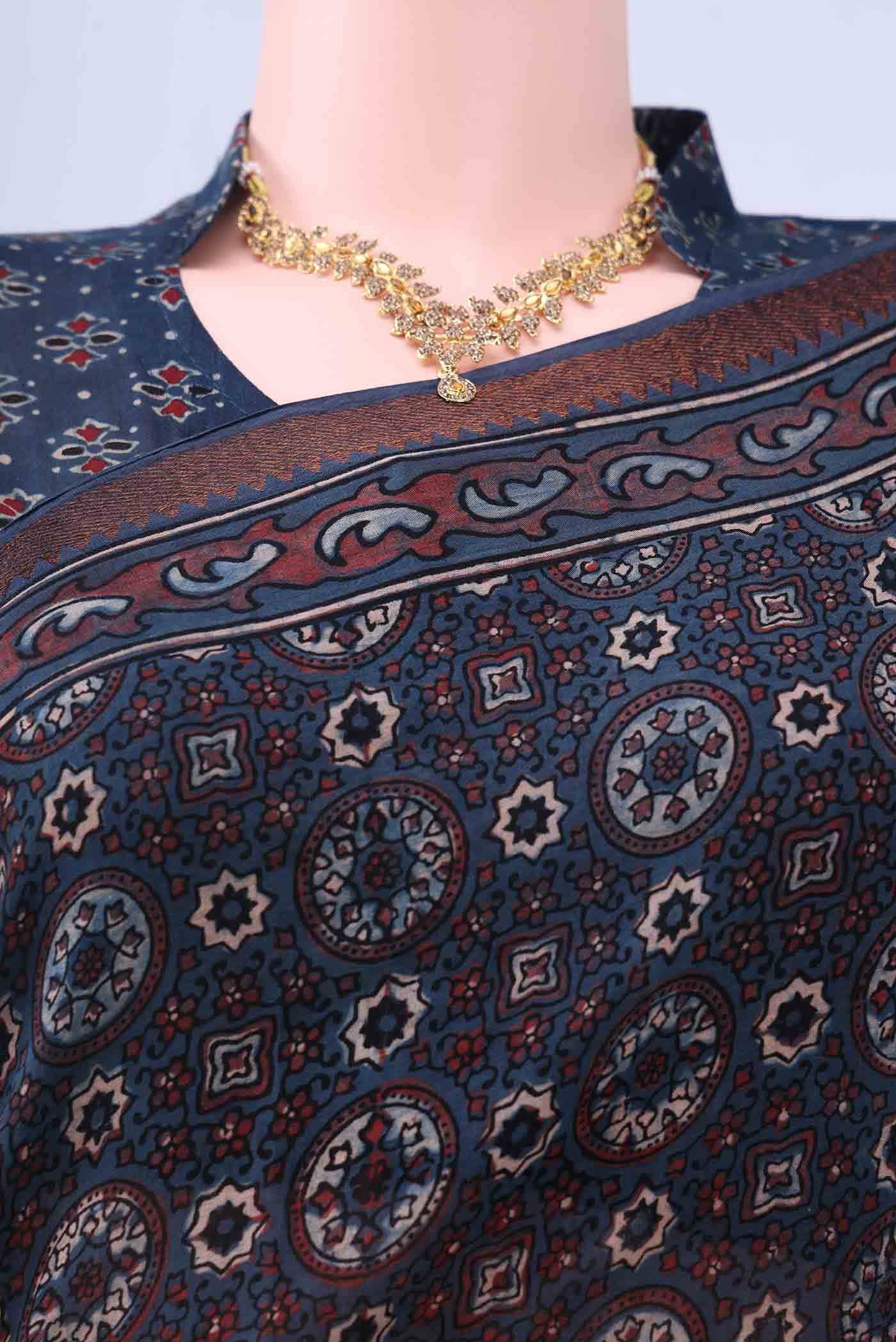 Indigo Chanderi Silk Cotton Saree