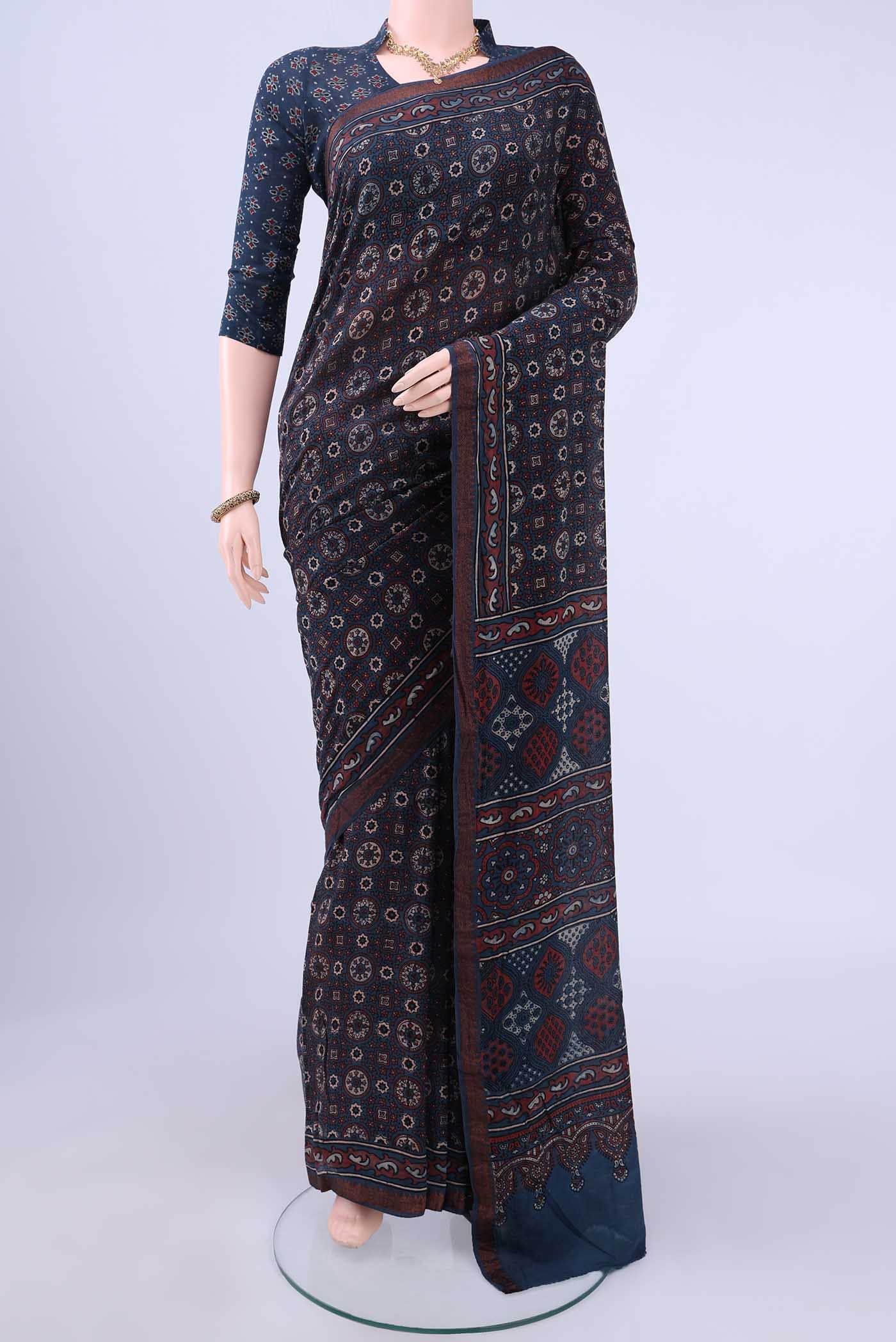 Indigo Chanderi Silk Cotton Saree