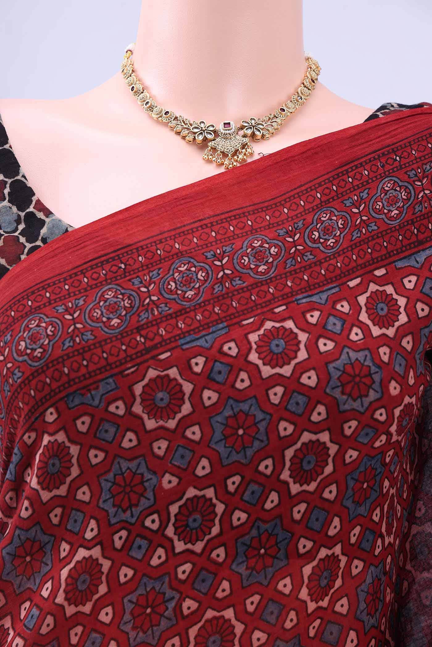 Maroon Printed Cotton Saree