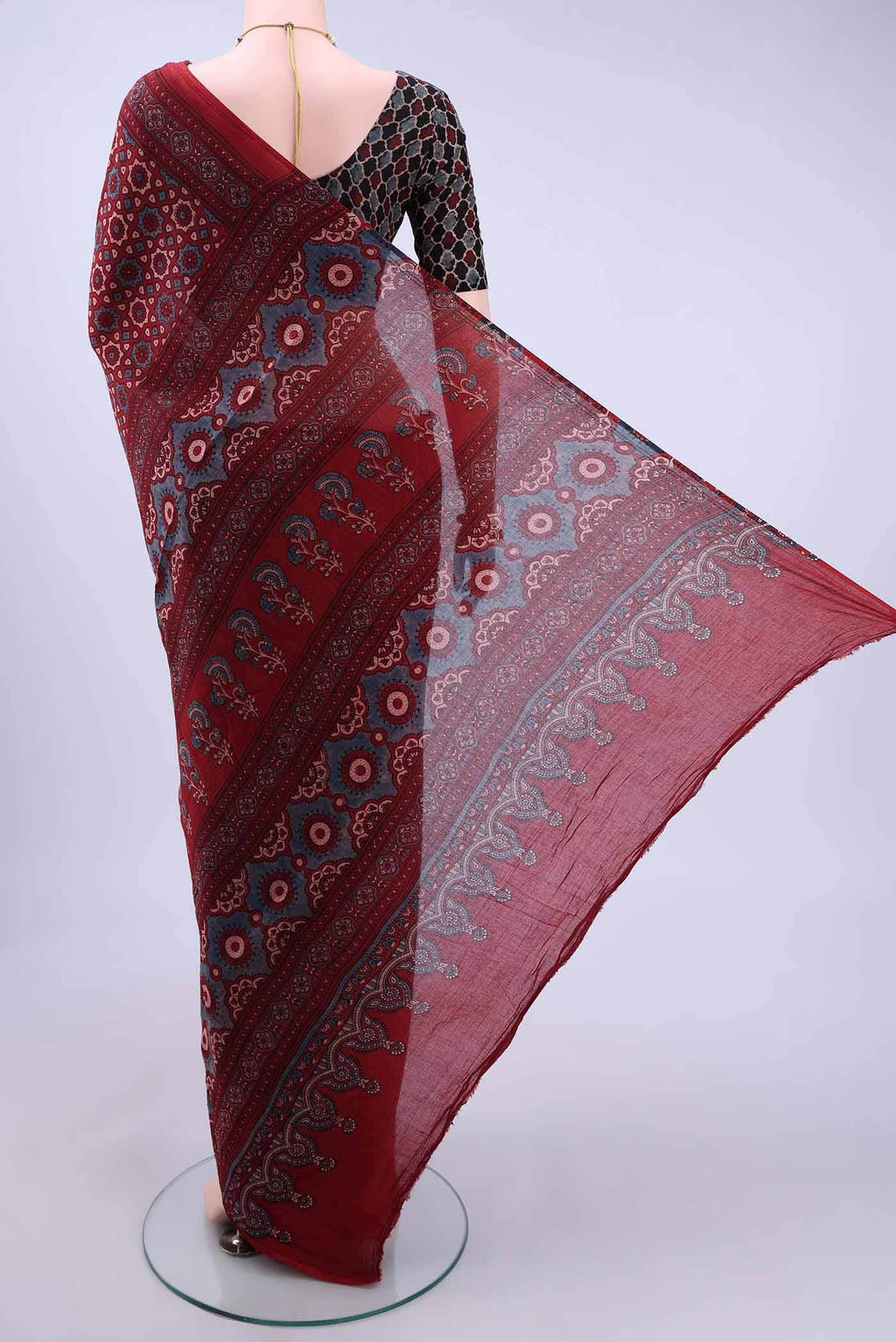 Maroon Printed Cotton Saree
