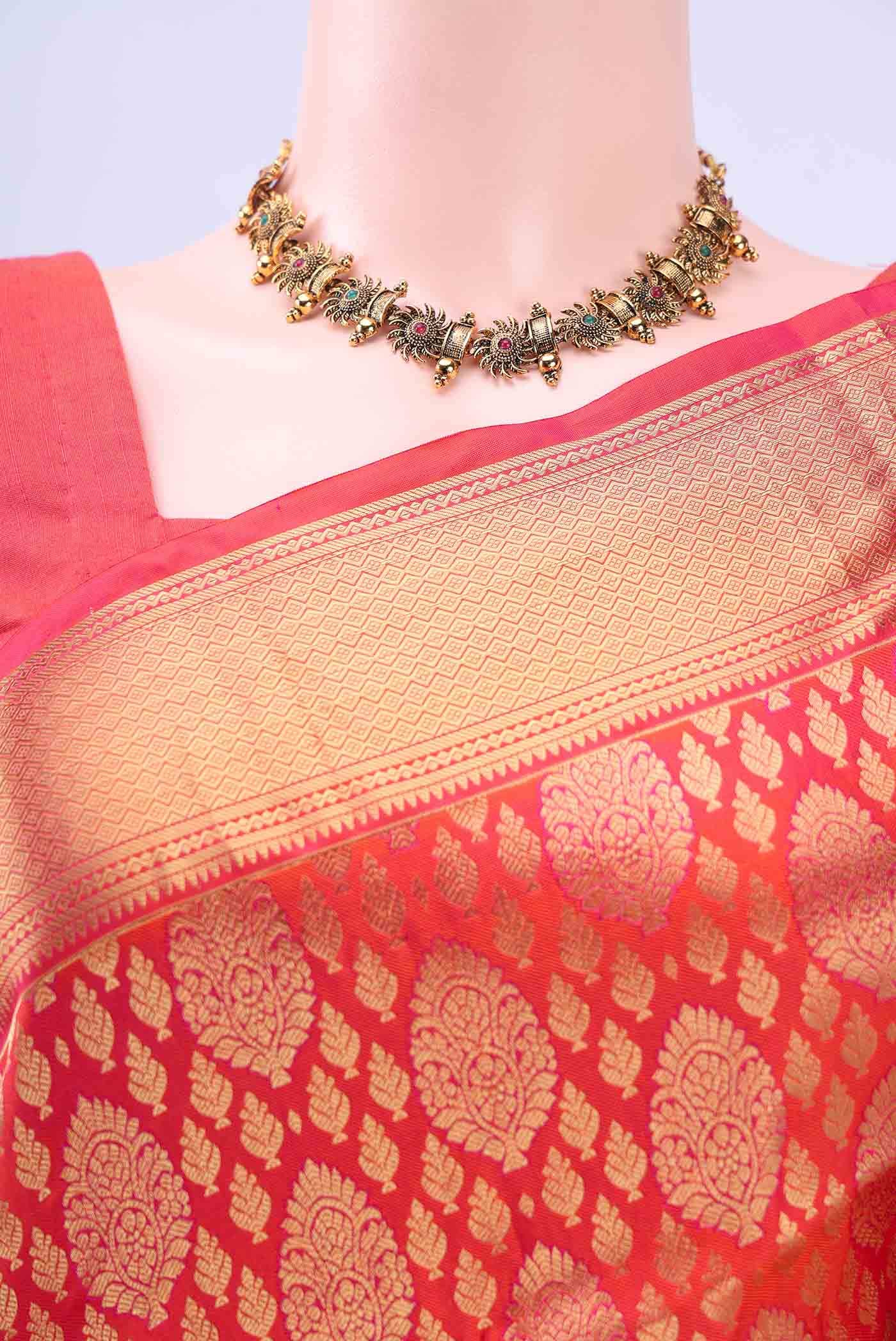 Brick Orange Kanchipuram Silk Saree