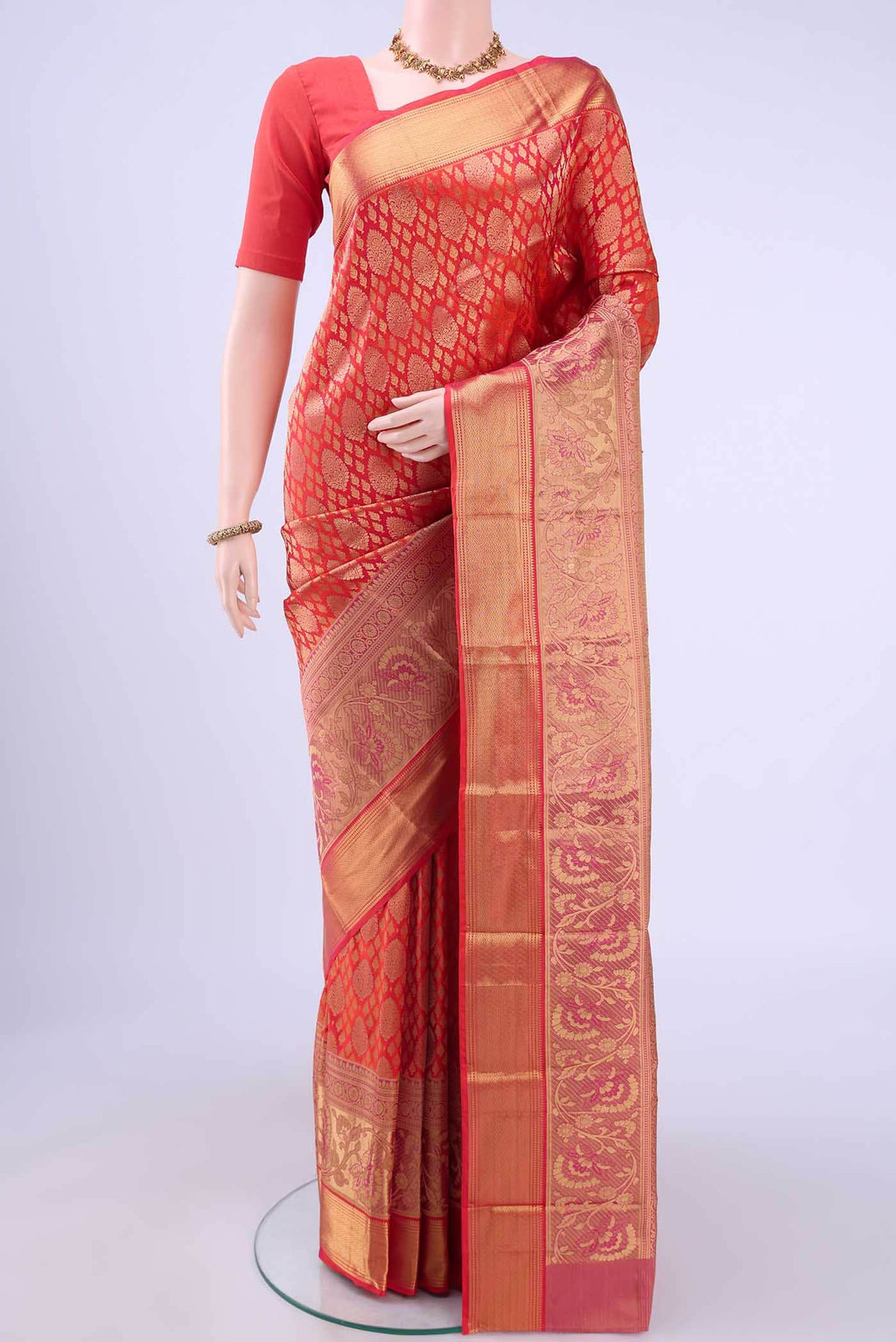 Brick Orange Kanchipuram Silk Saree