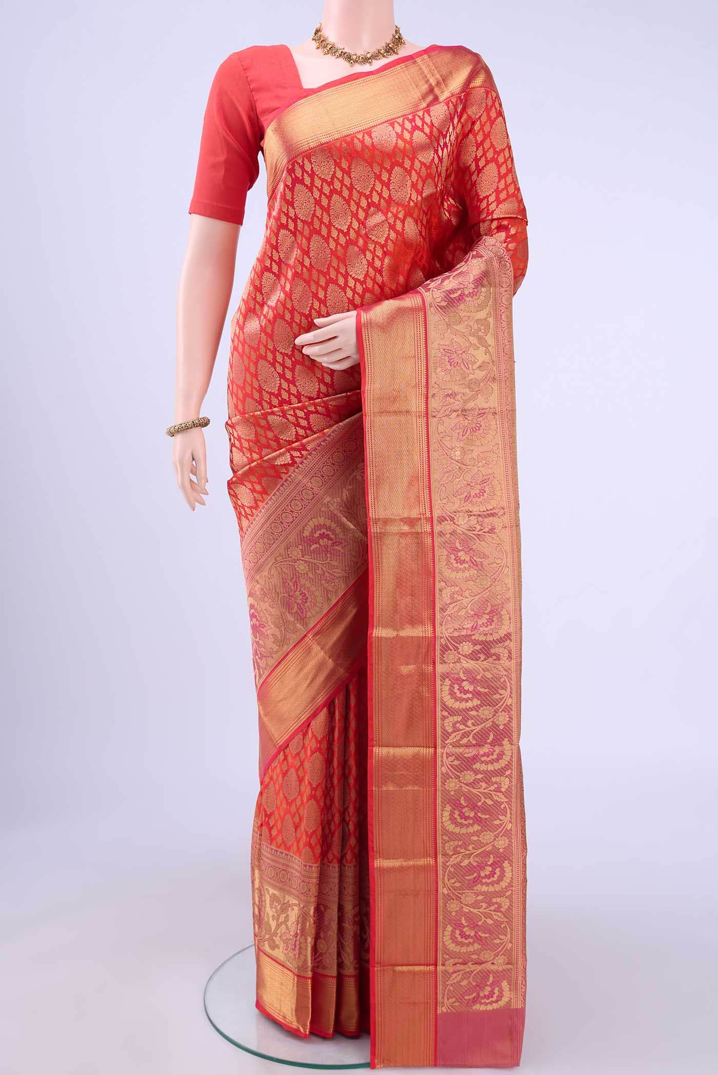 Brick Orange Kanchipuram Silk Saree