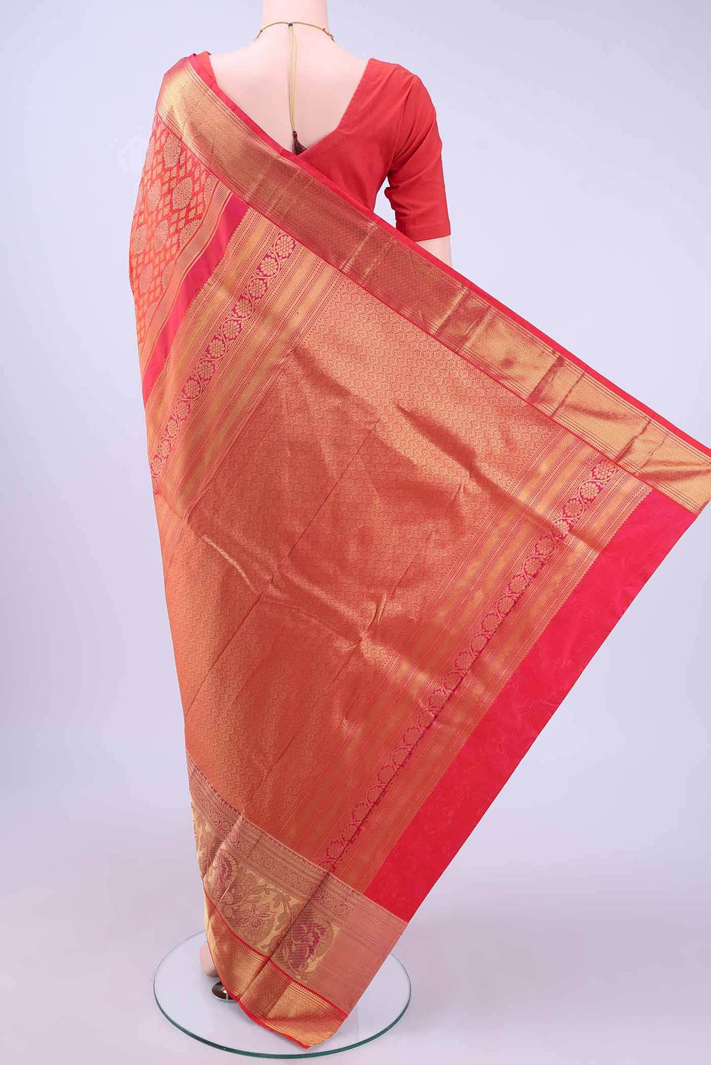 Brick Orange Kanchipuram Silk Saree
