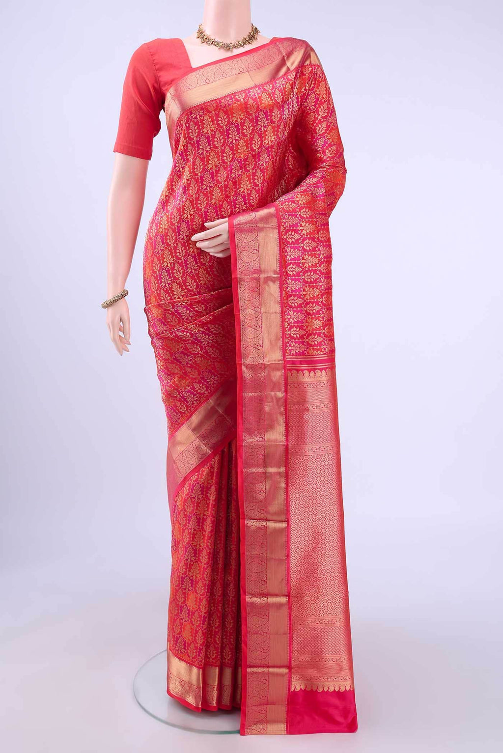 Brick Orange Kanchipuram Silk Saree