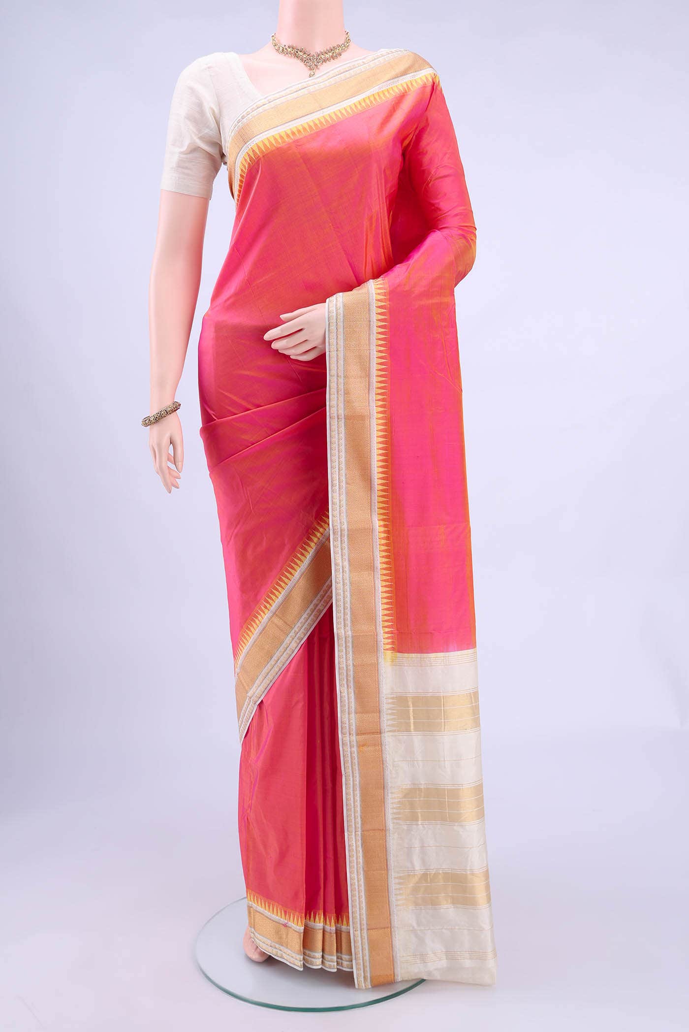 Pure Silk Pure Zari Pinkish Yellow Bangalore - kadyal Saree