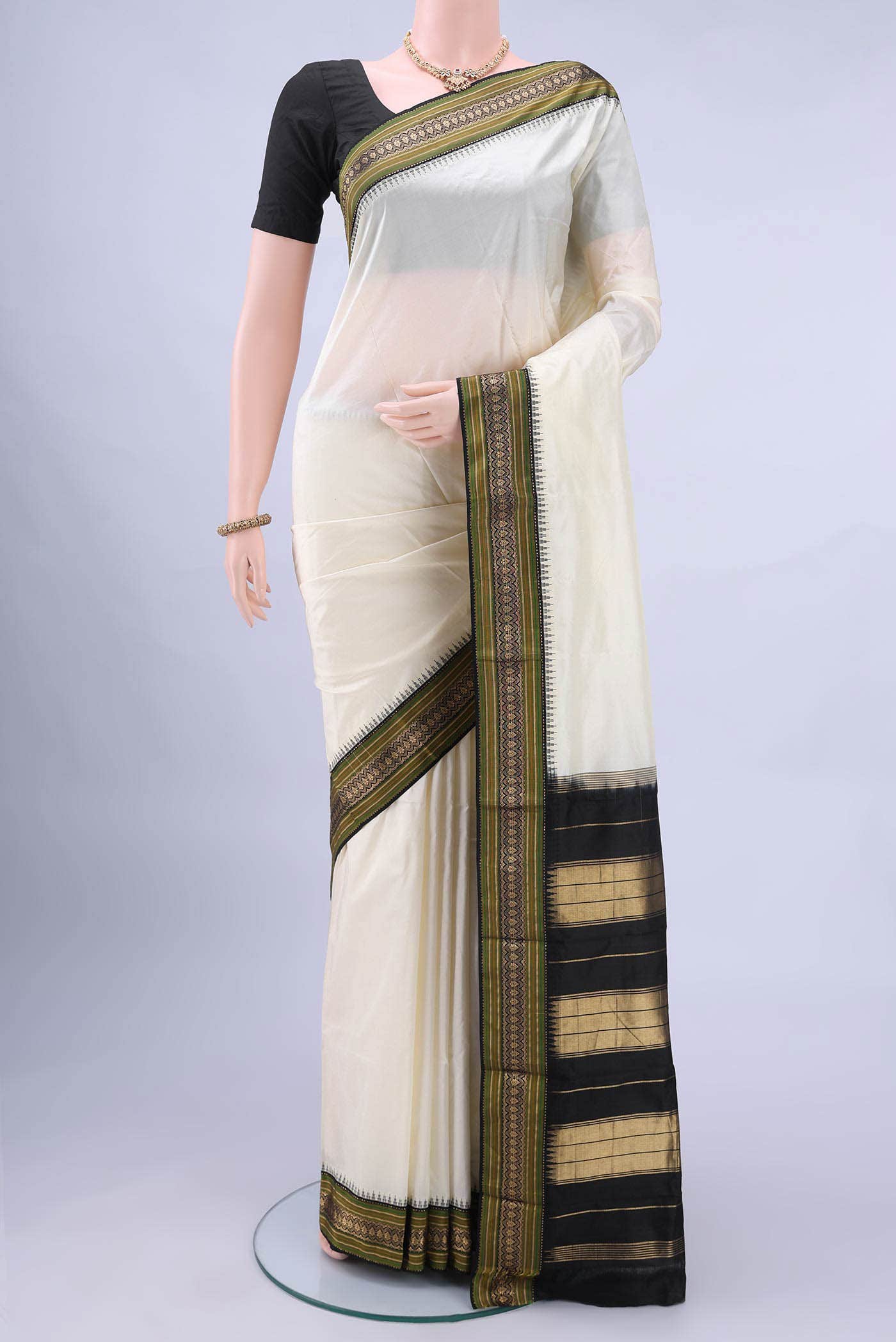 Off White Bangalore Silk - kadyal Saree