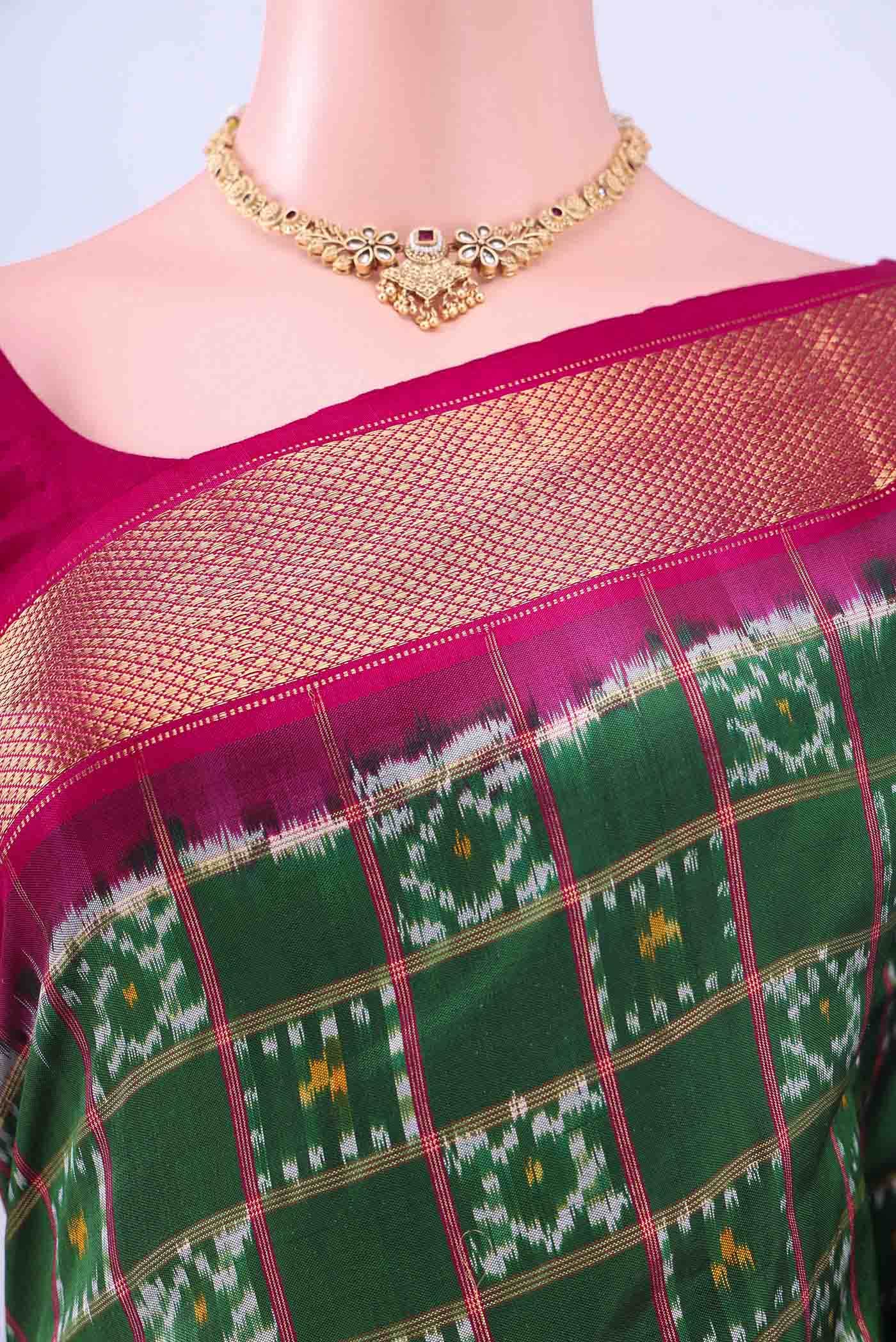 Bottle Green Pochampally Silk Saree