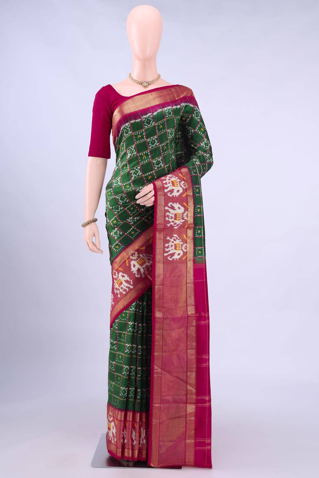 Bottle Green Pochampally Silk Saree