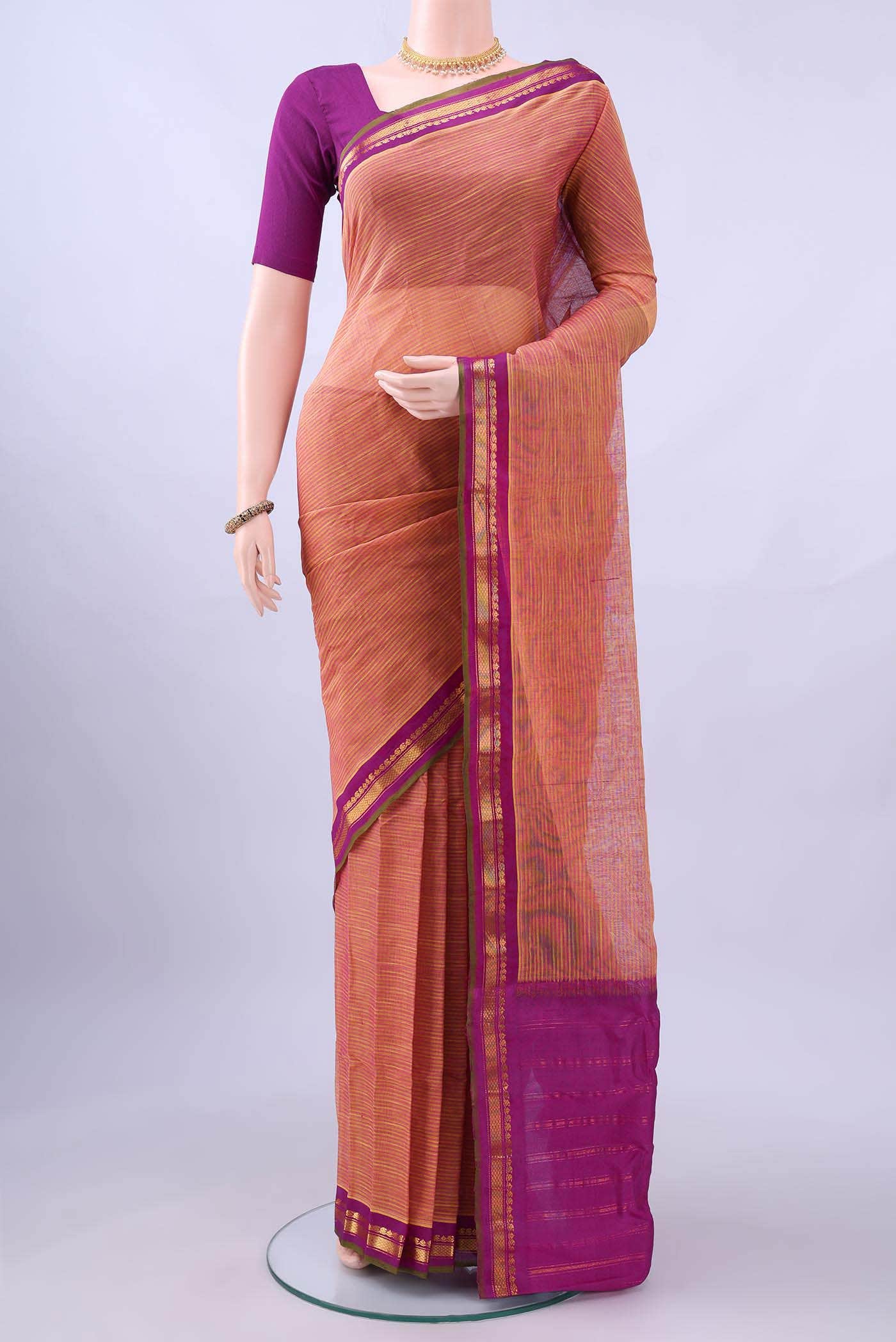 Pinkish Yellow Gadwal cotton Saree