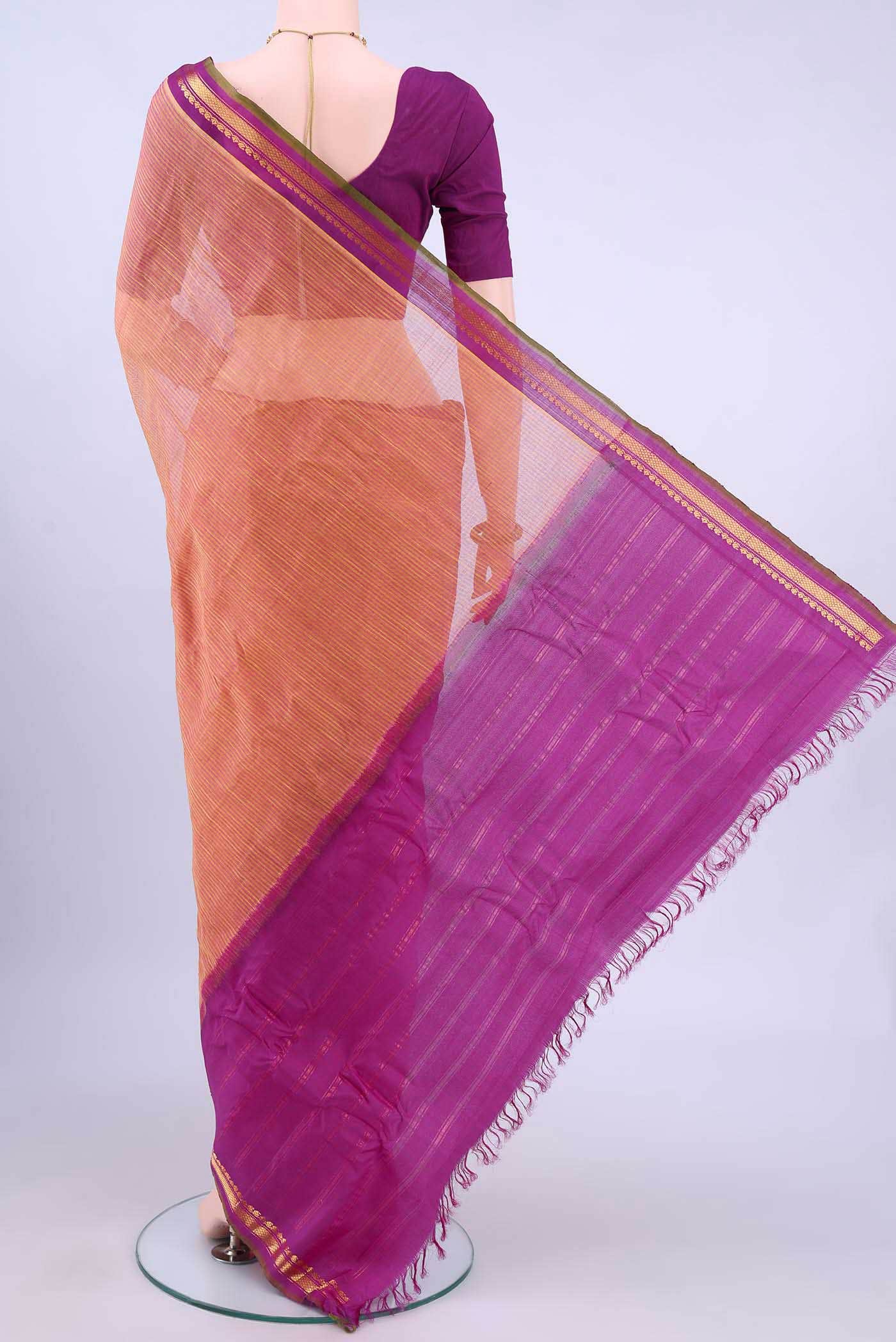 Pinkish Yellow Gadwal cotton Saree