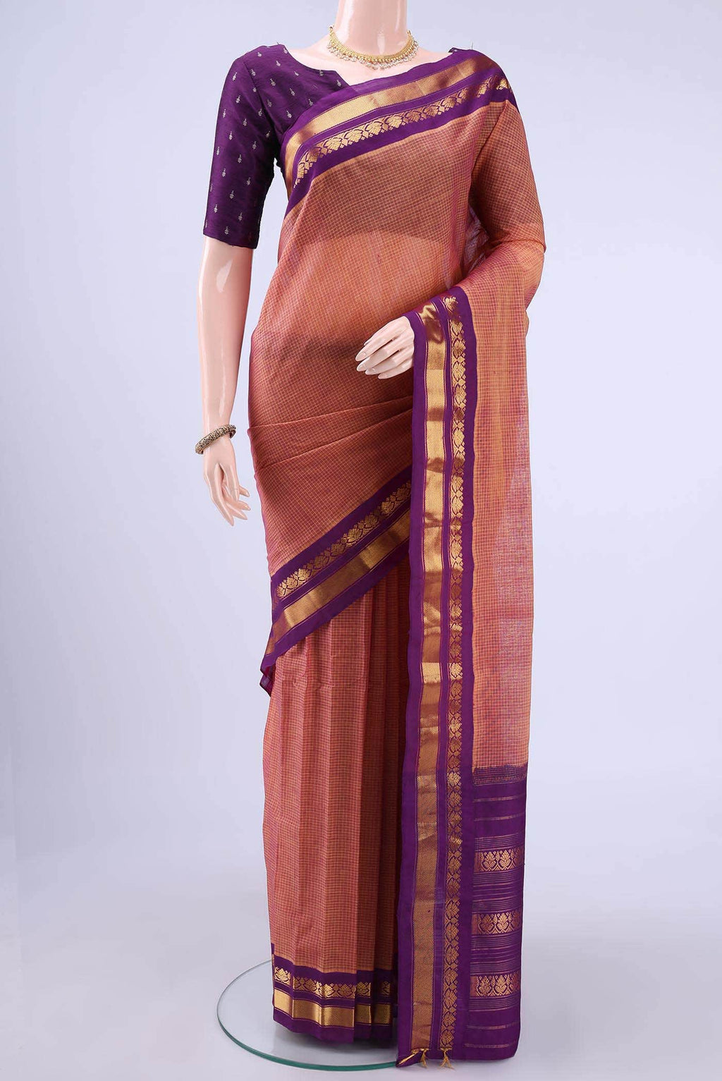 Peach Gadwal Silk Cotton Saree