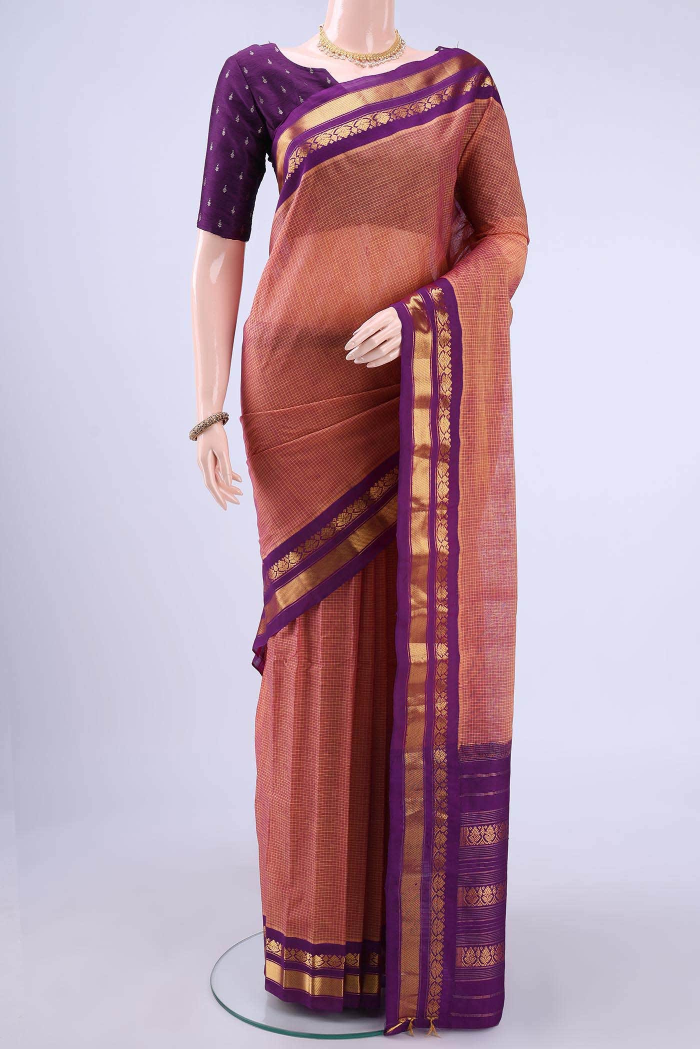 Peach Gadwal Silk Cotton Saree