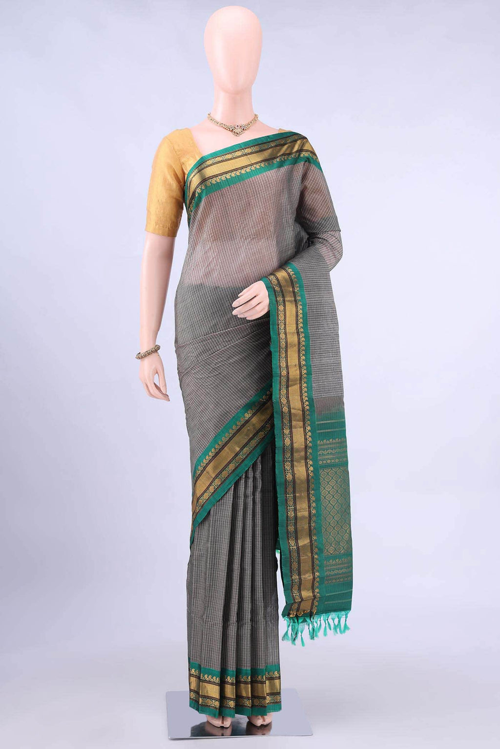 Davys Grey Gadwal cotton Saree