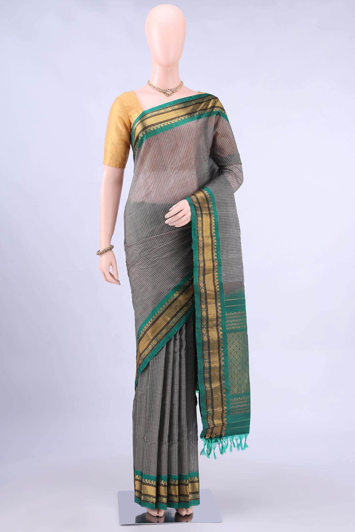 Davys Grey Gadwal cotton Saree