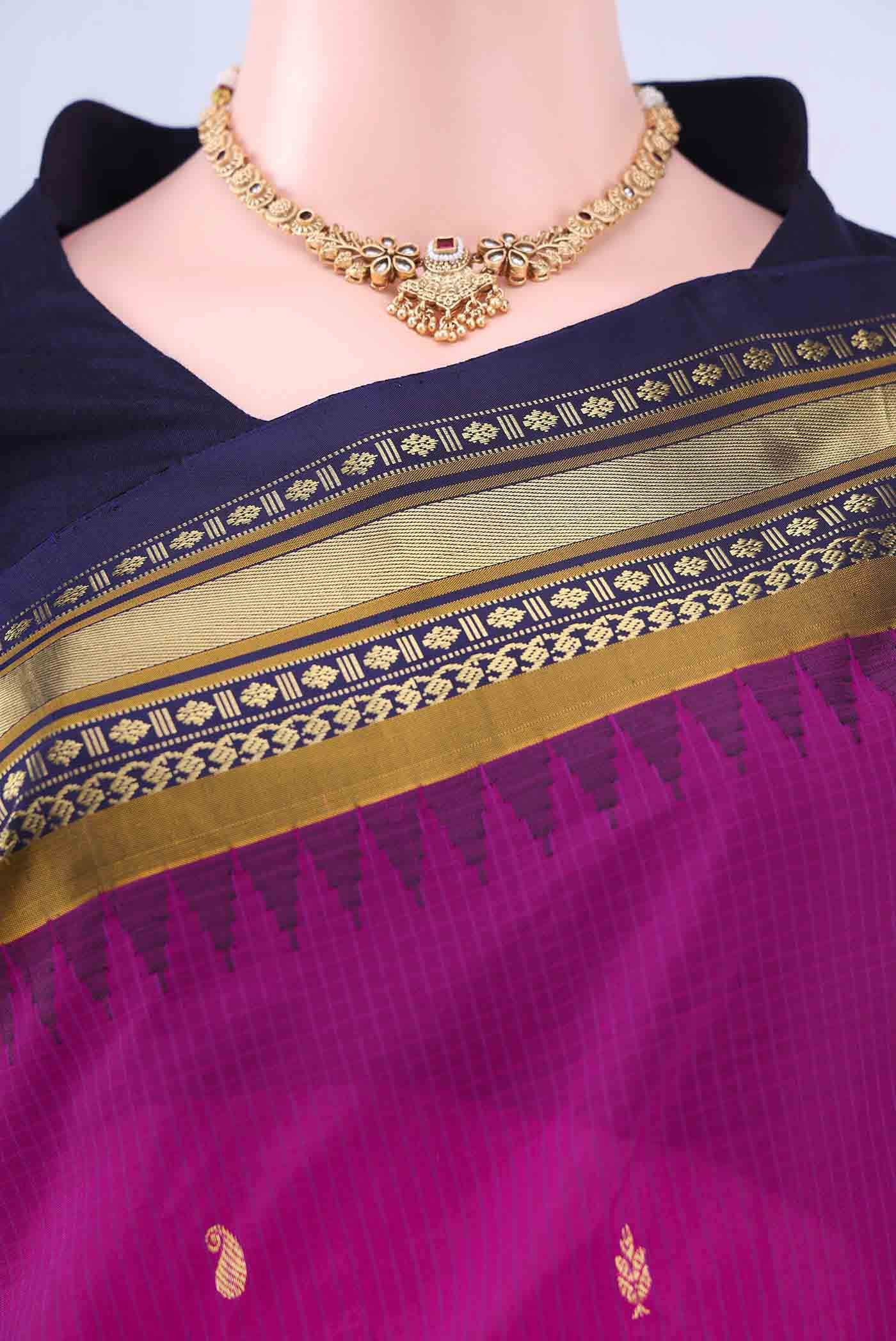 Magenta Gadwal Silk Cotton Saree