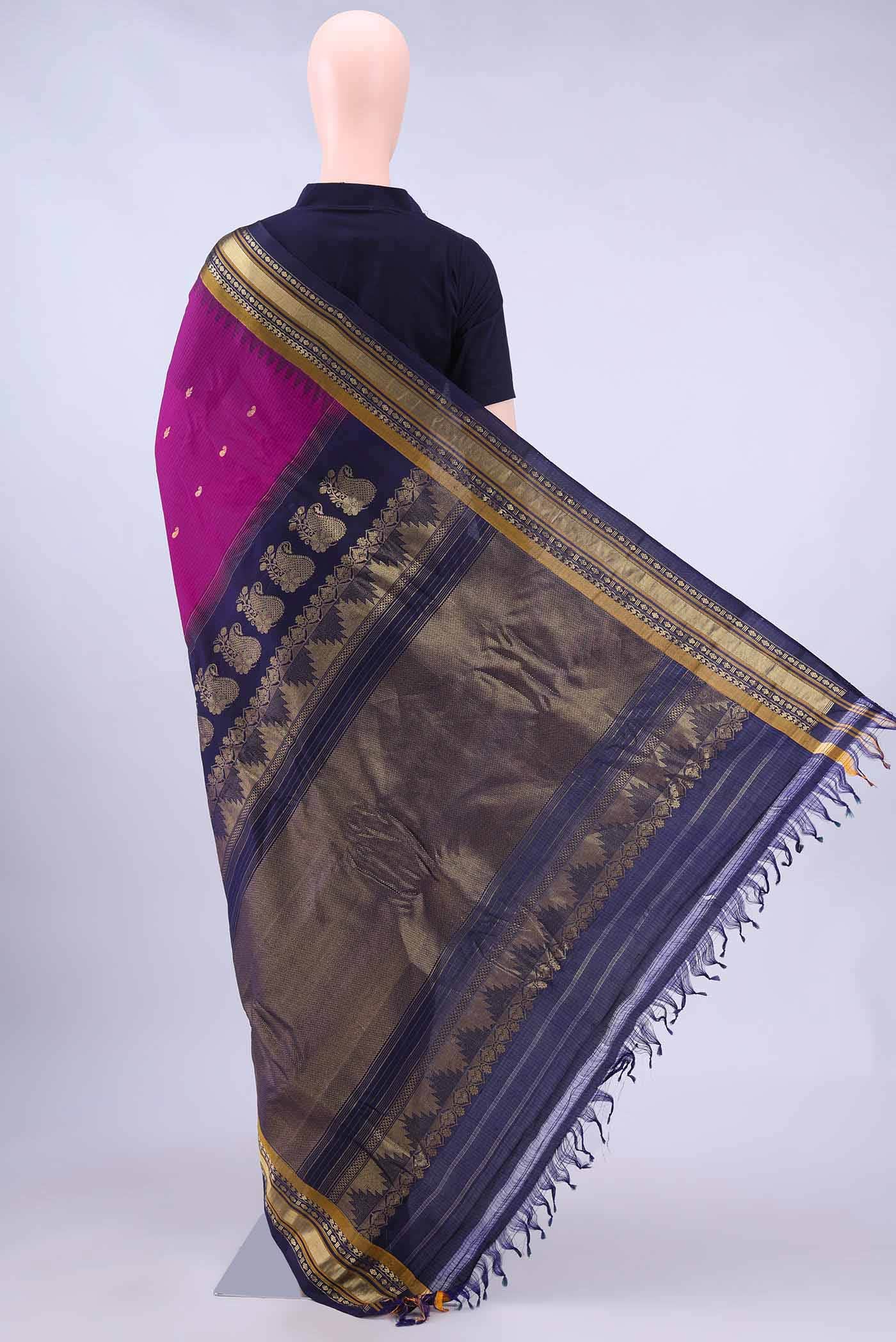 Magenta Gadwal Silk Cotton Saree