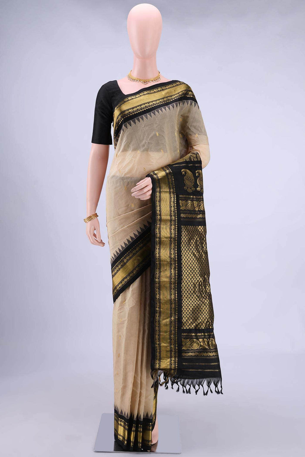 Dark Beige Gadwal Silk Saree