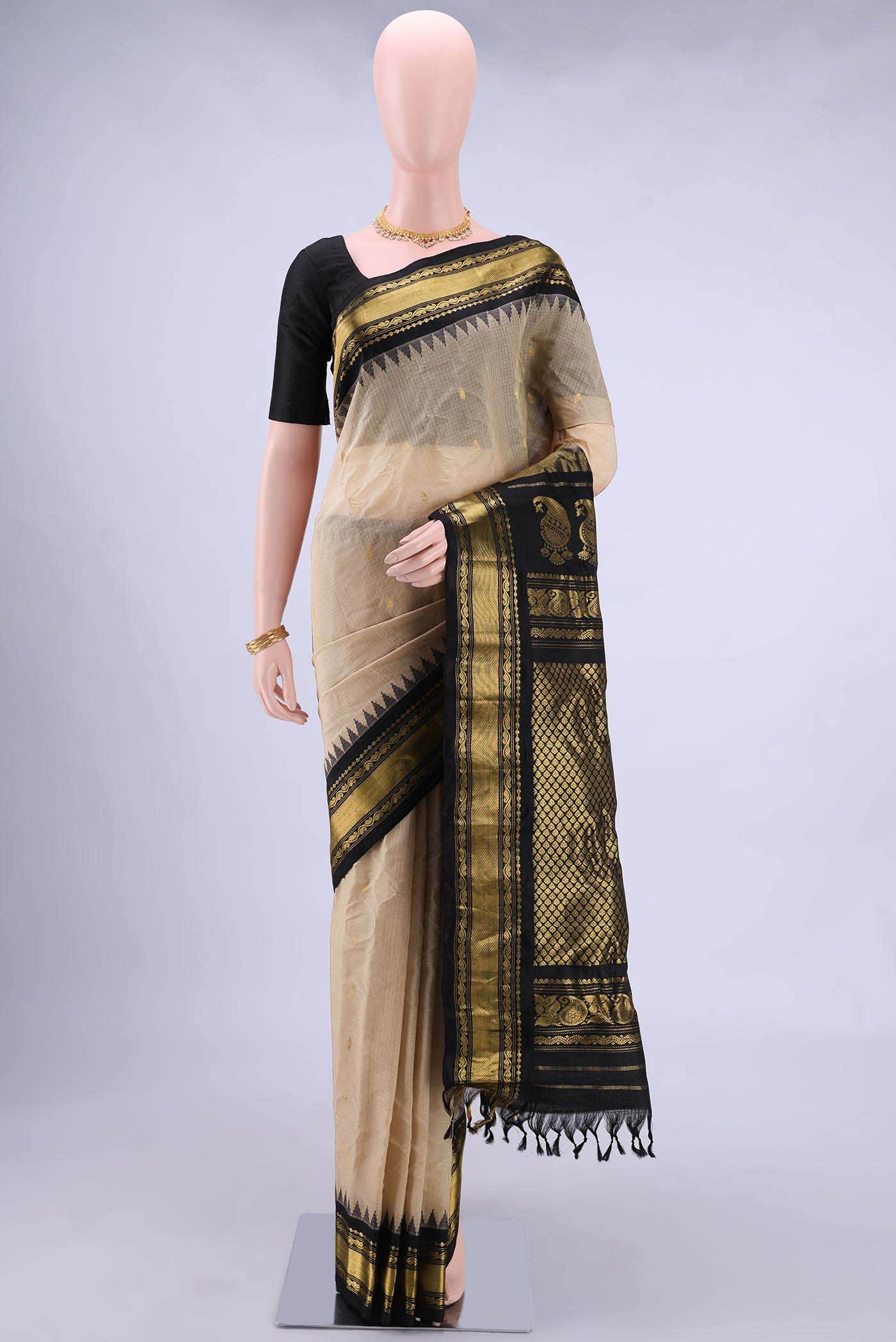Dark Beige Gadwal Silk Saree