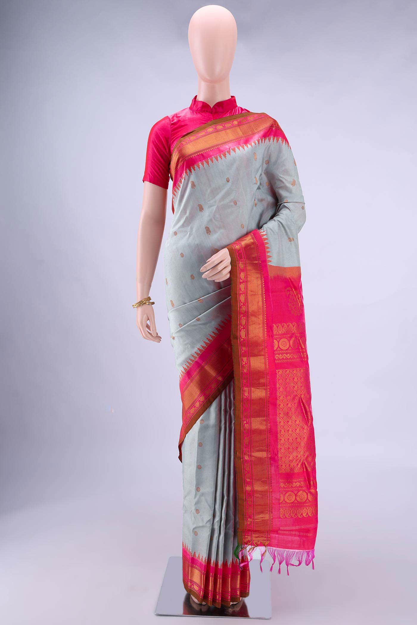 Grey Gadwal Silk Saree