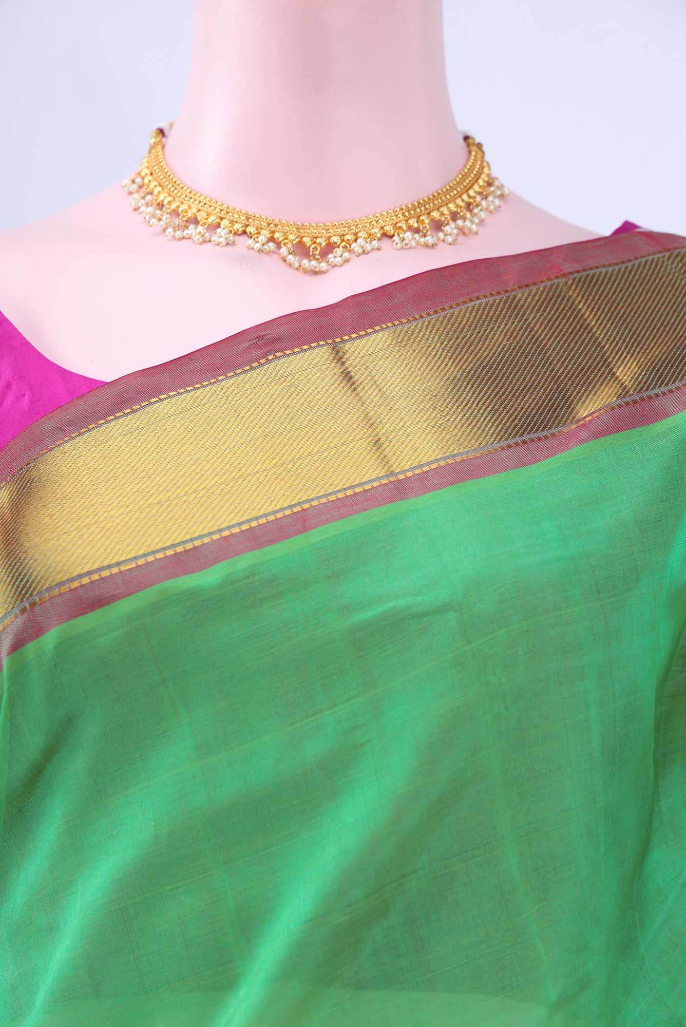 Parrot Green Silk Cotton Saree