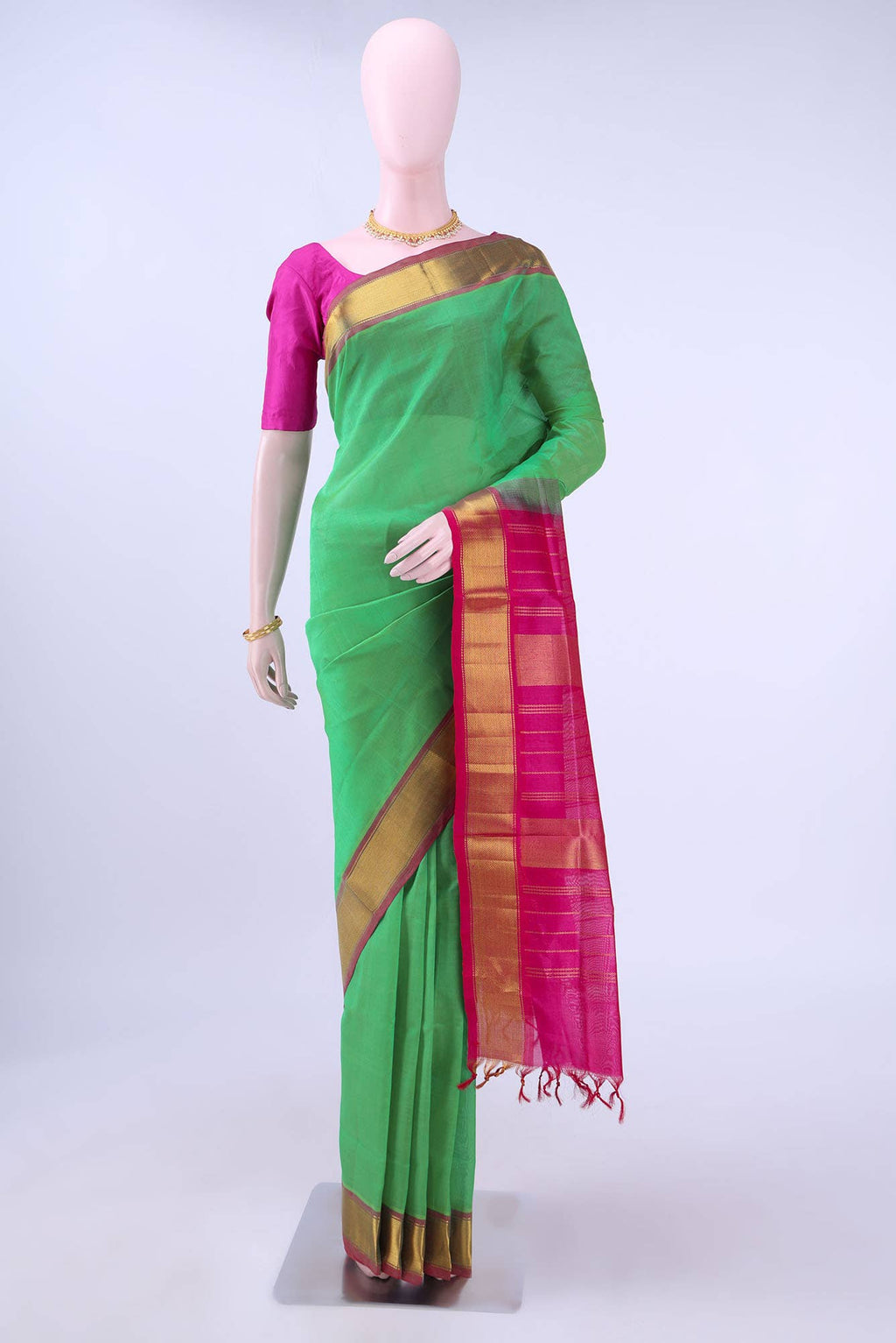 Parrot Green Silk Cotton Saree
