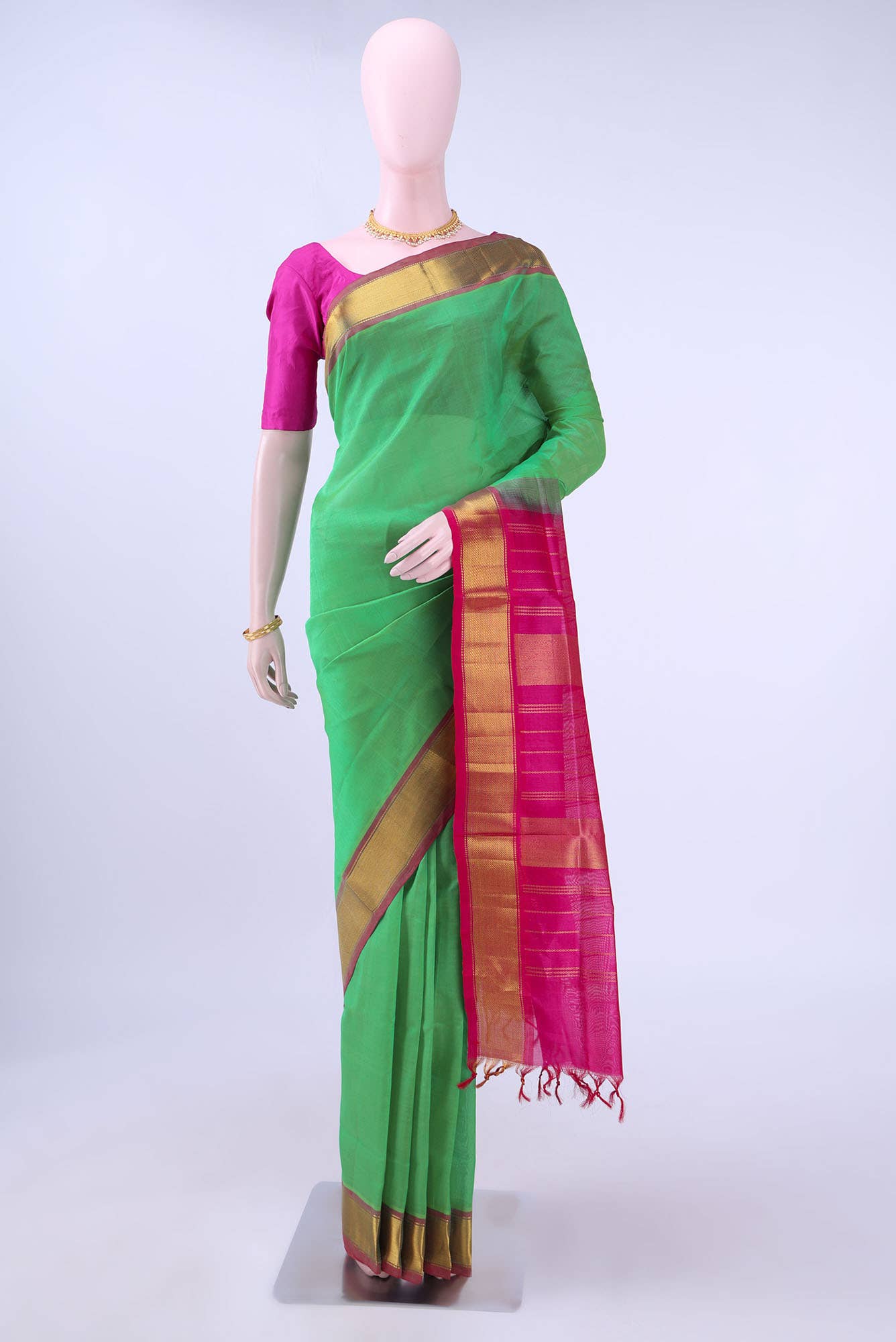 Parrot Green Silk Cotton Saree