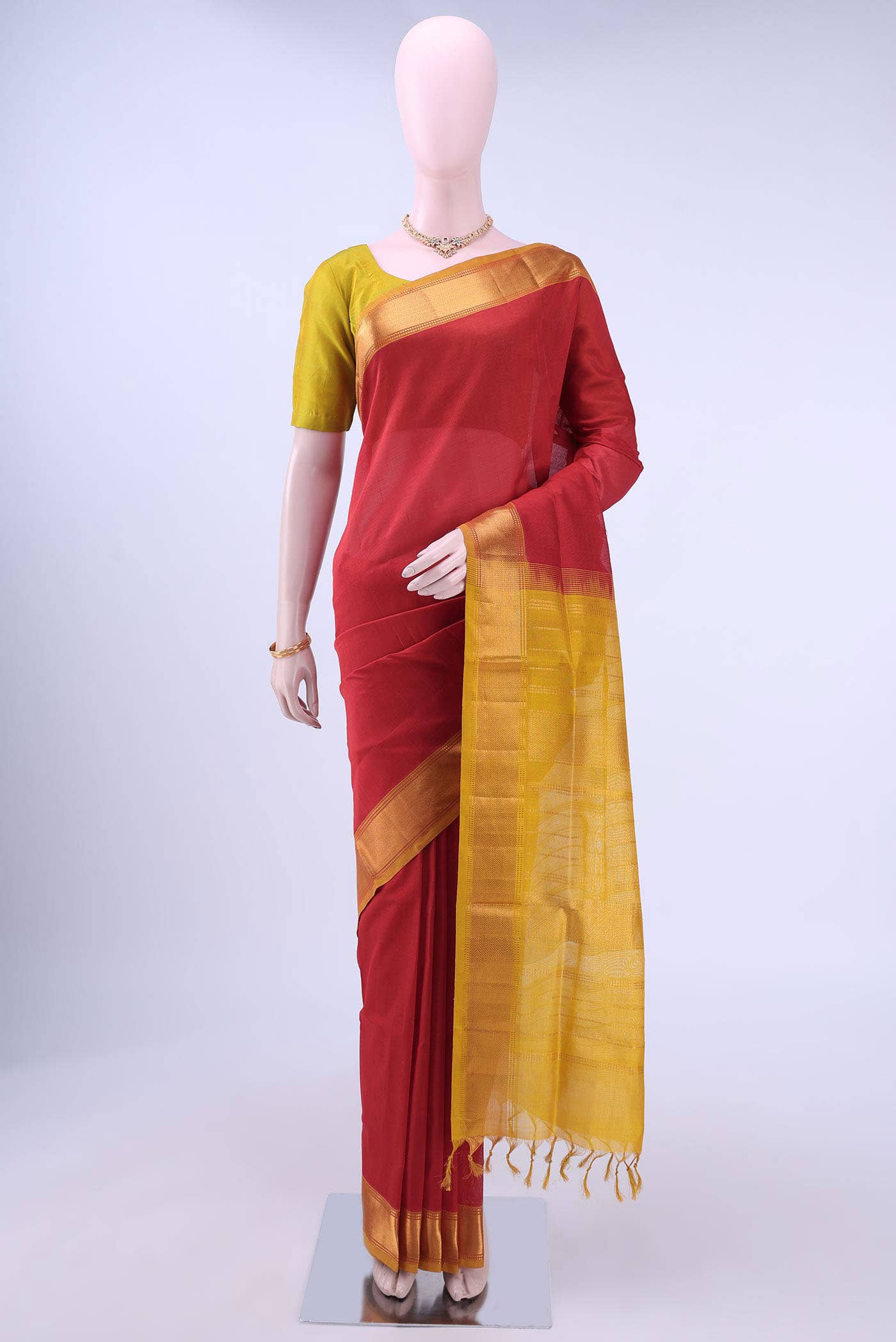 Deep Red Silk Cotton Saree