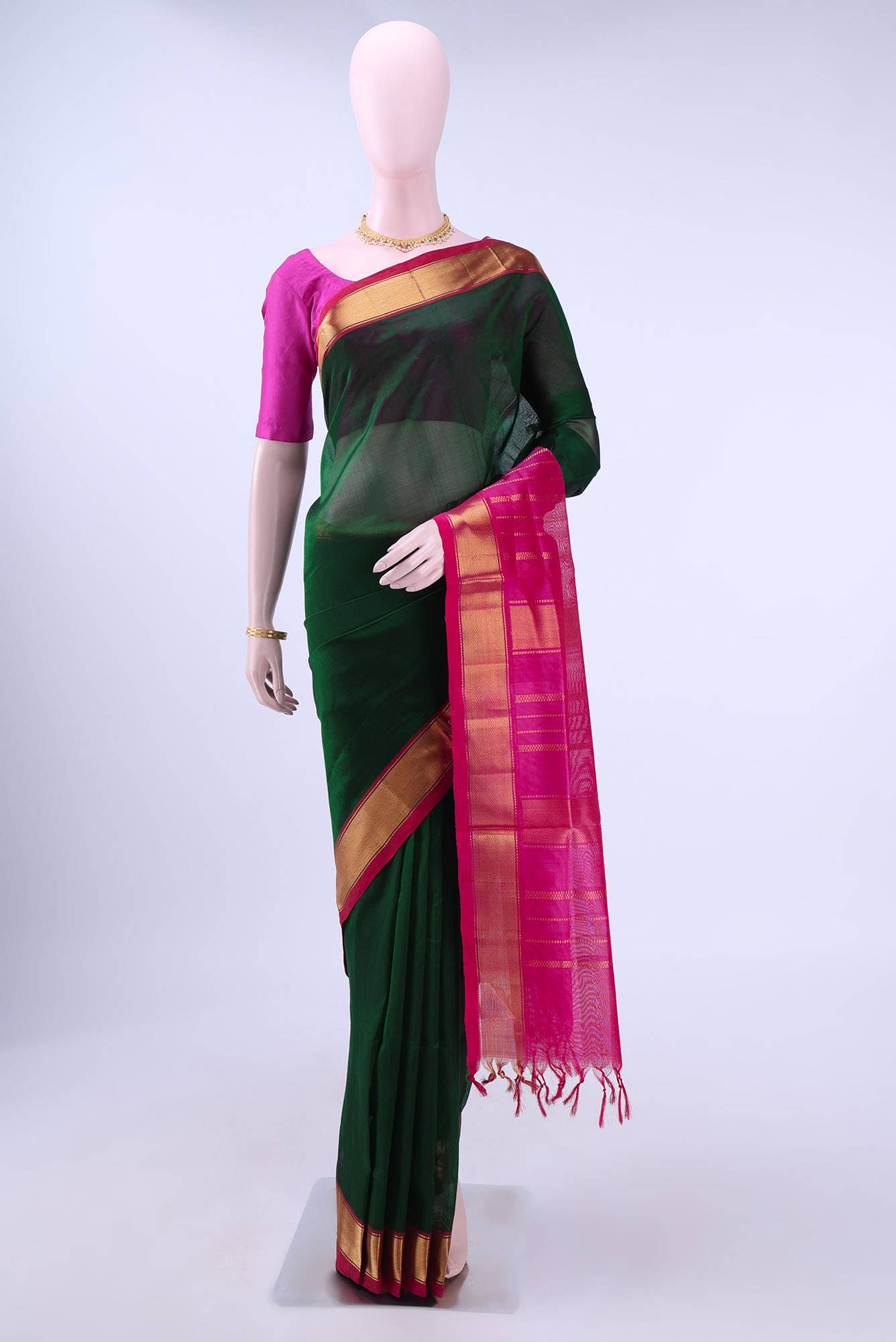 Bottle Green Silk Cotton Saree