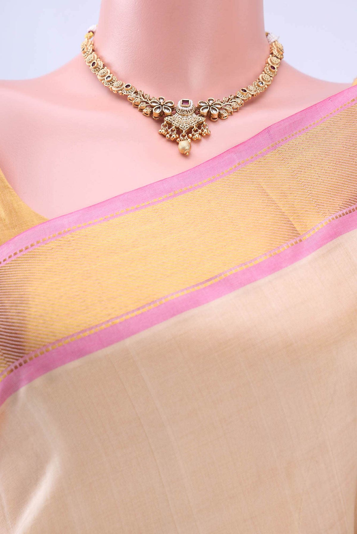 Beige Silk Cotton Saree