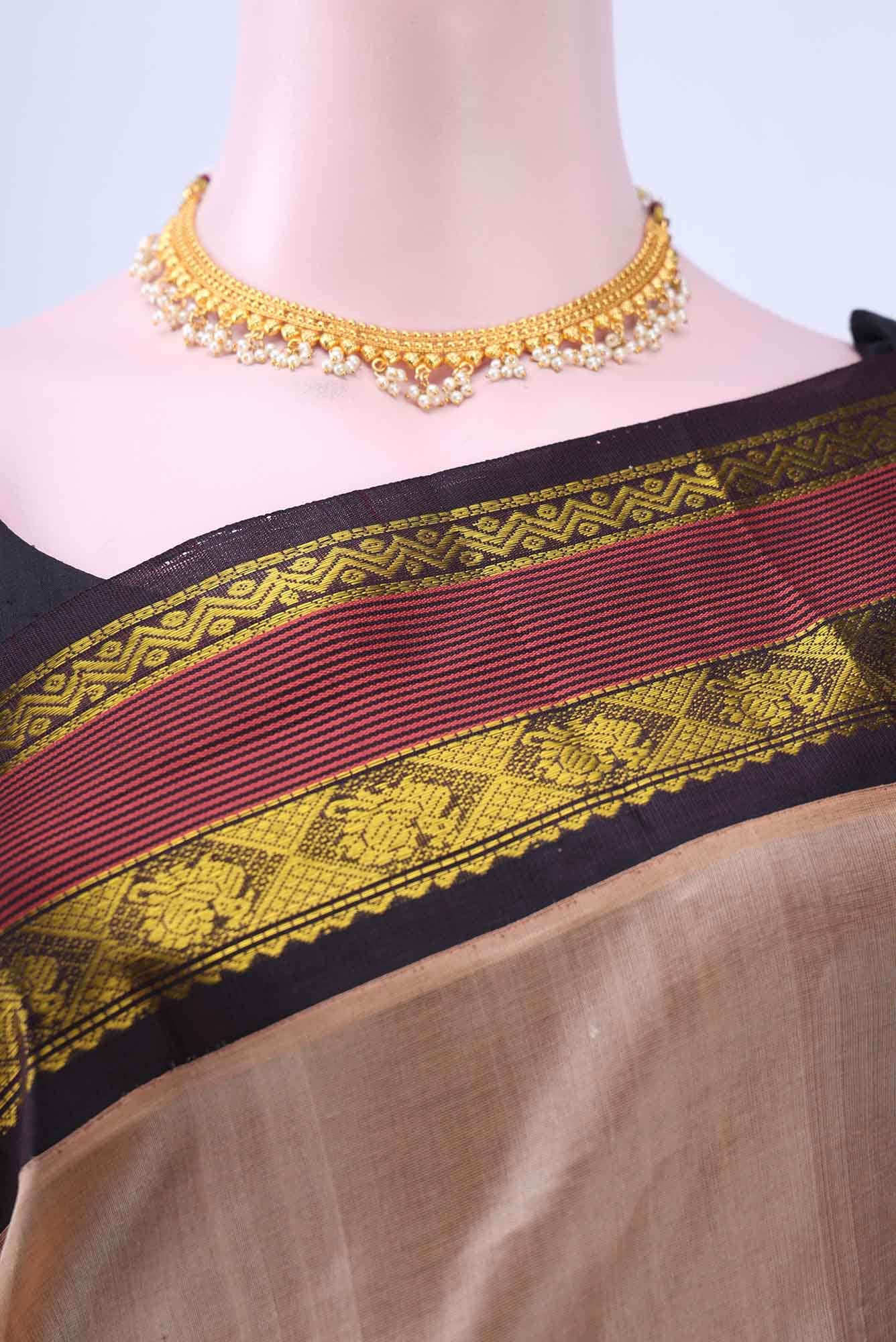 Dark Beige Silk Cotton Saree