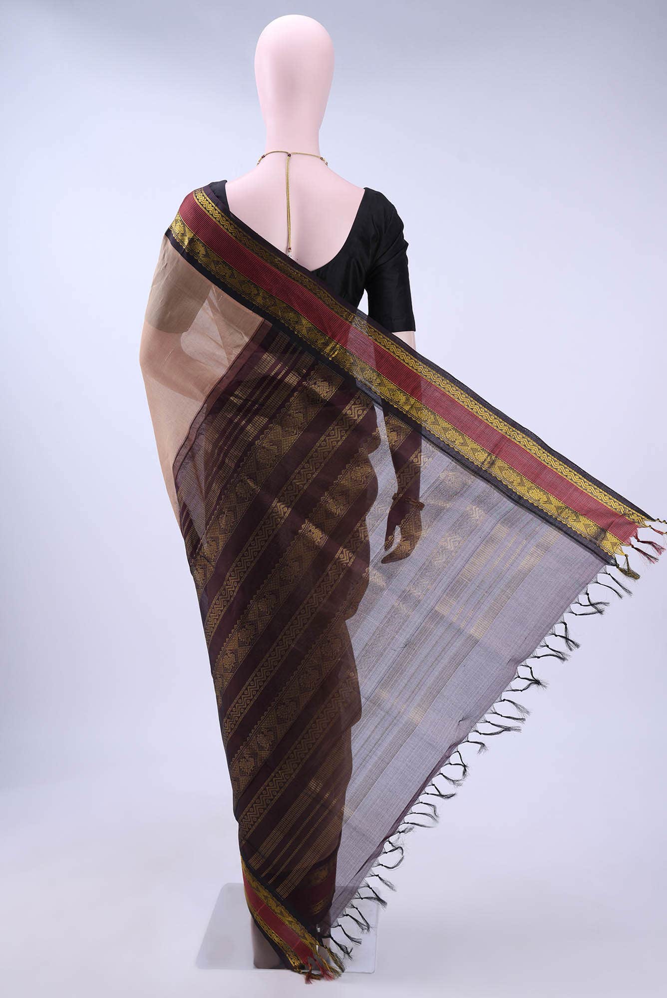 Dark Beige Silk Cotton Saree
