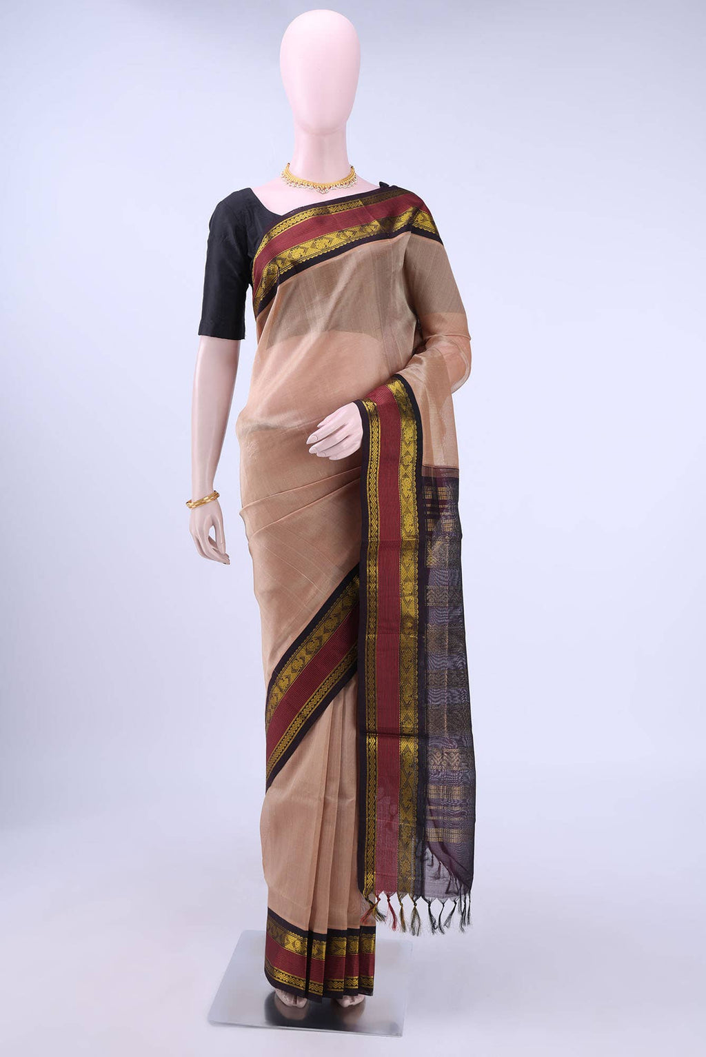 Dark Beige Silk Cotton Saree