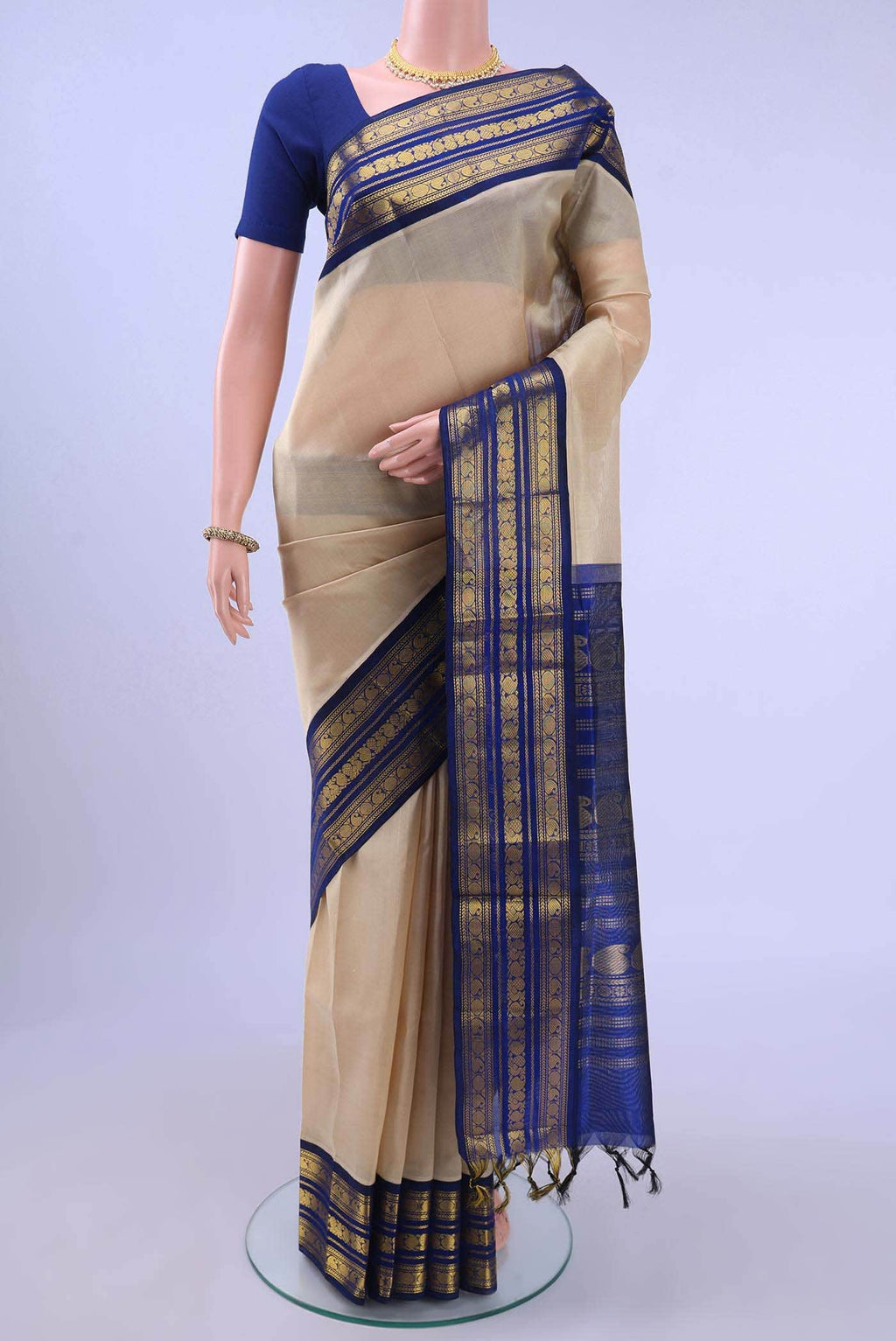 Beige Silk Cotton Saree