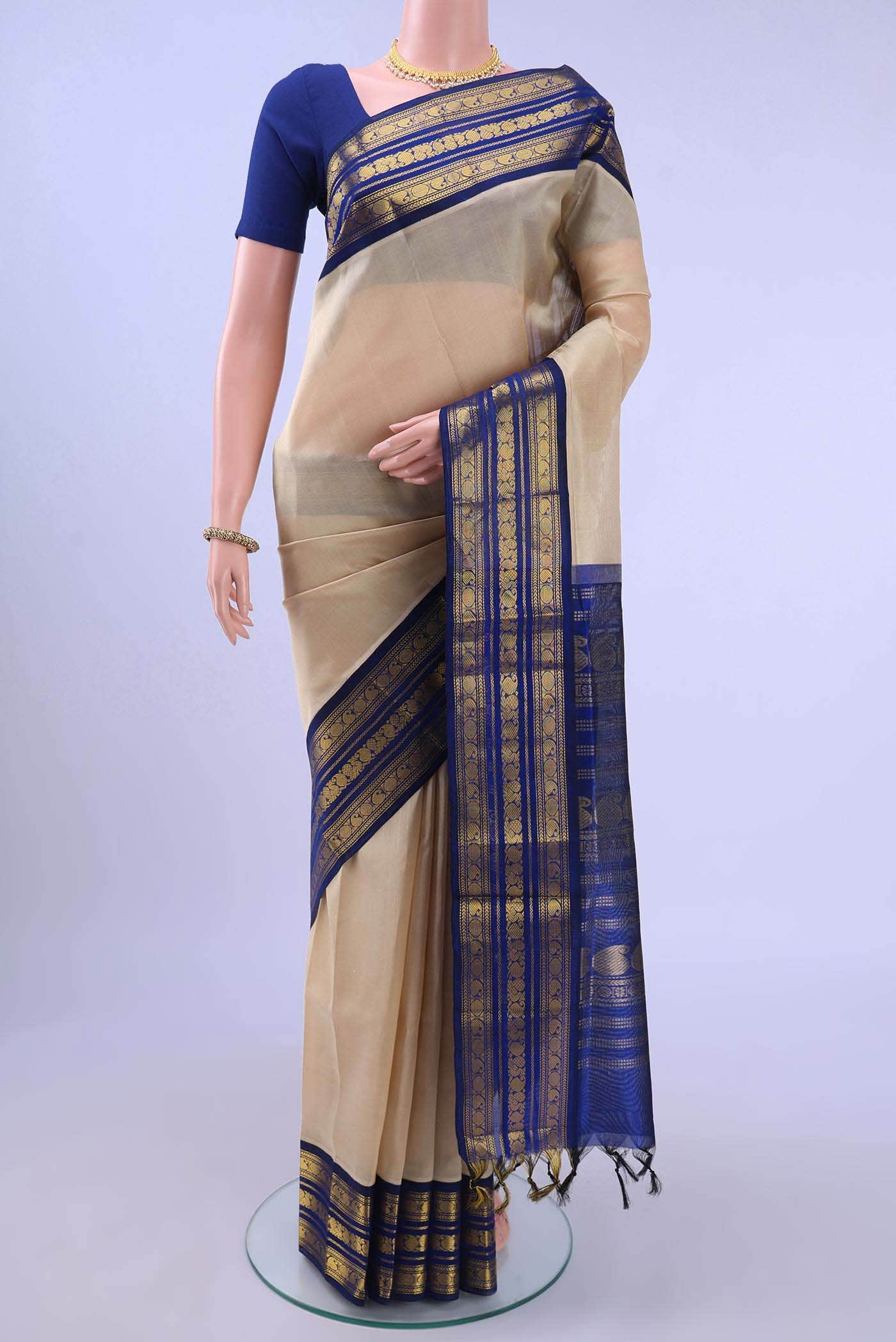 Beige Silk Cotton Saree