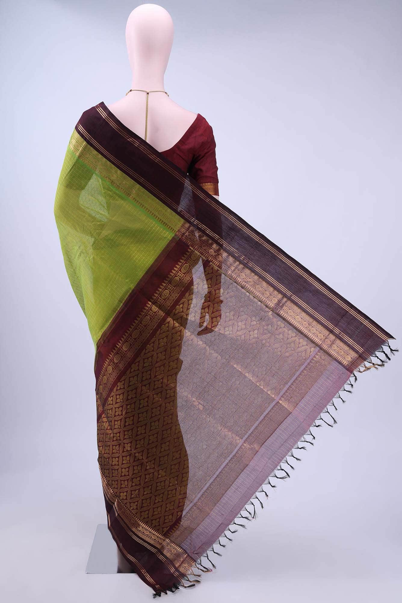 Parrot Green Silk Cotton Saree
