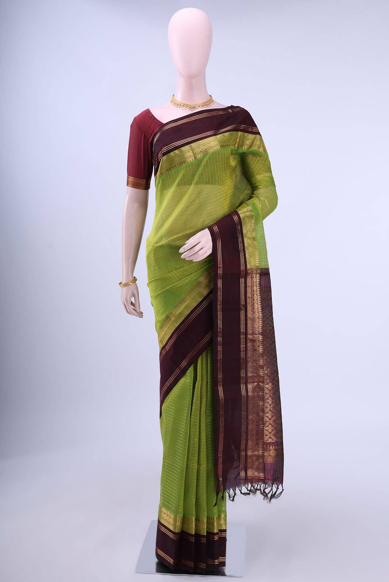 Parrot Green Silk Cotton Saree