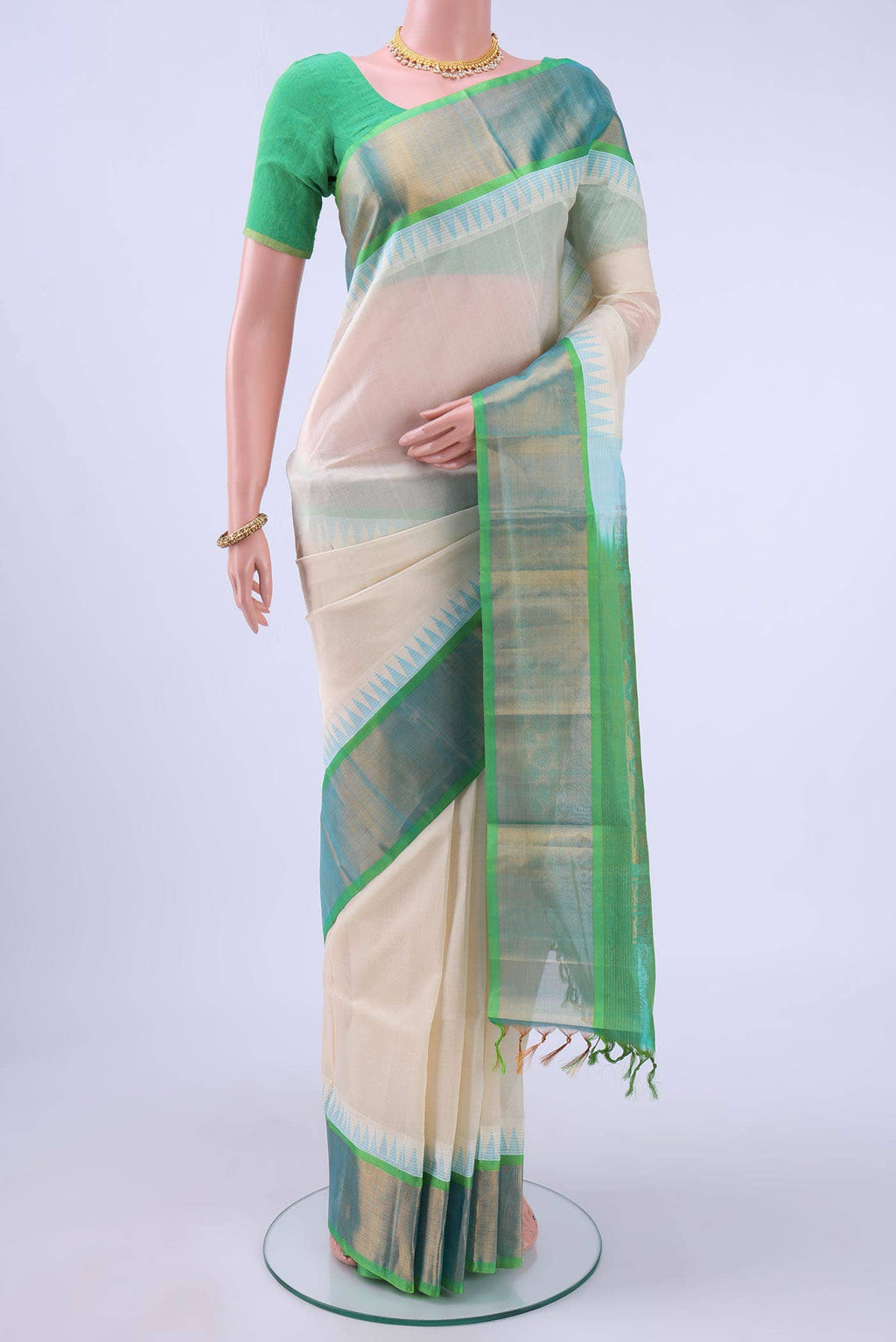 Off White Silk Cotton Saree